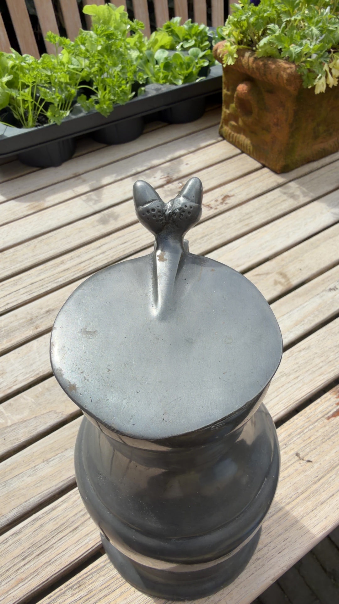 Dutch Pewter Baluster Measure - 'Acorn' Thumbpiece (Jan-Barent Brom Mark) - view 2
