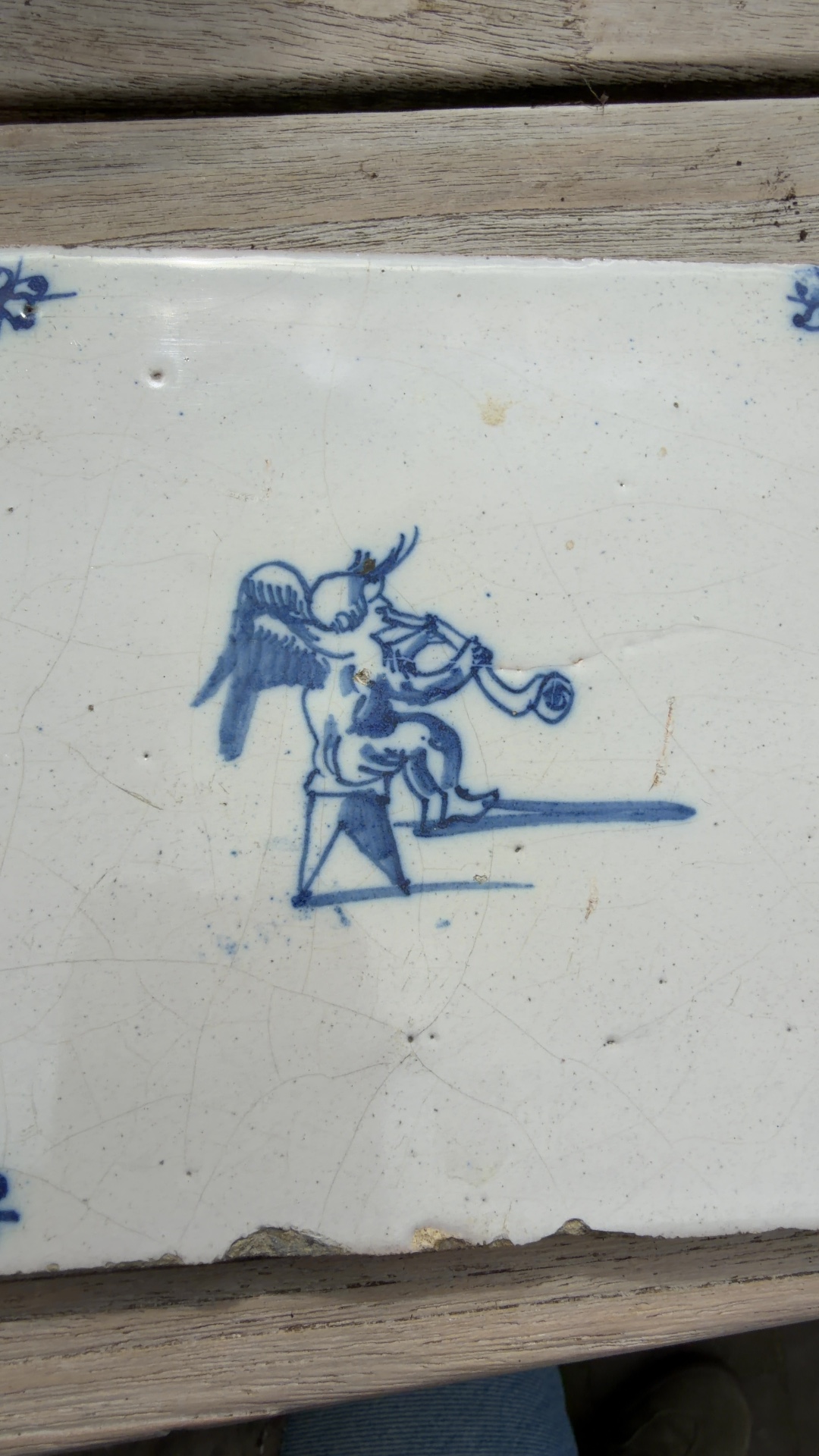 Tin-Glazed Earthenware Wall Tile with Trumpeting Angel - view 3