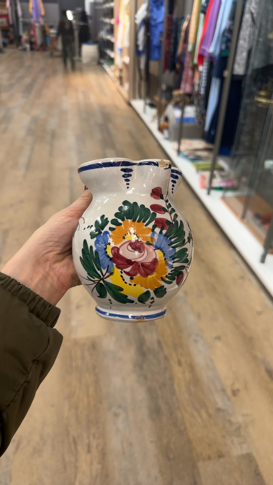 Hand-Painted Ceramic Majolica Pitcher - decorative collectible