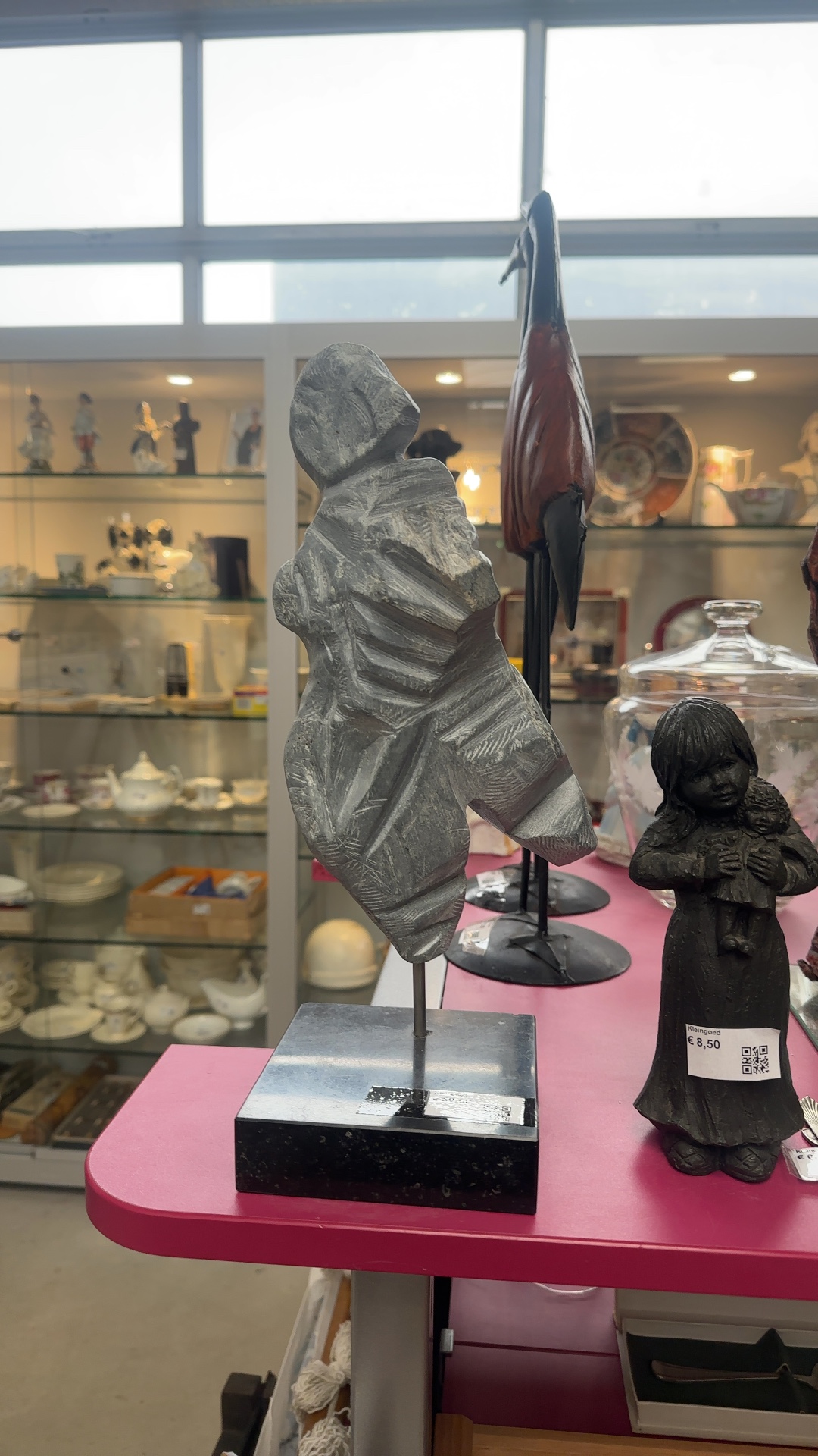 Mid-Century Modern Abstract Stone Sculpture on Marble Base - decorative collectible