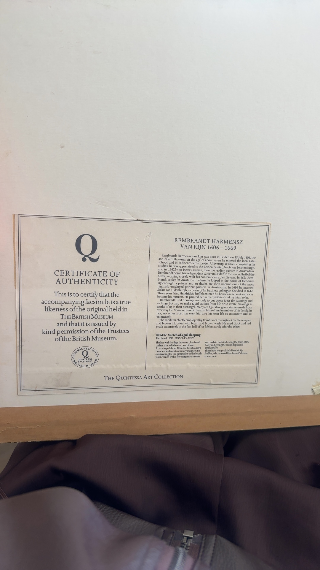 Rembrandt "Sketch of a girl sleeping" Authorized Facsimile - view 1