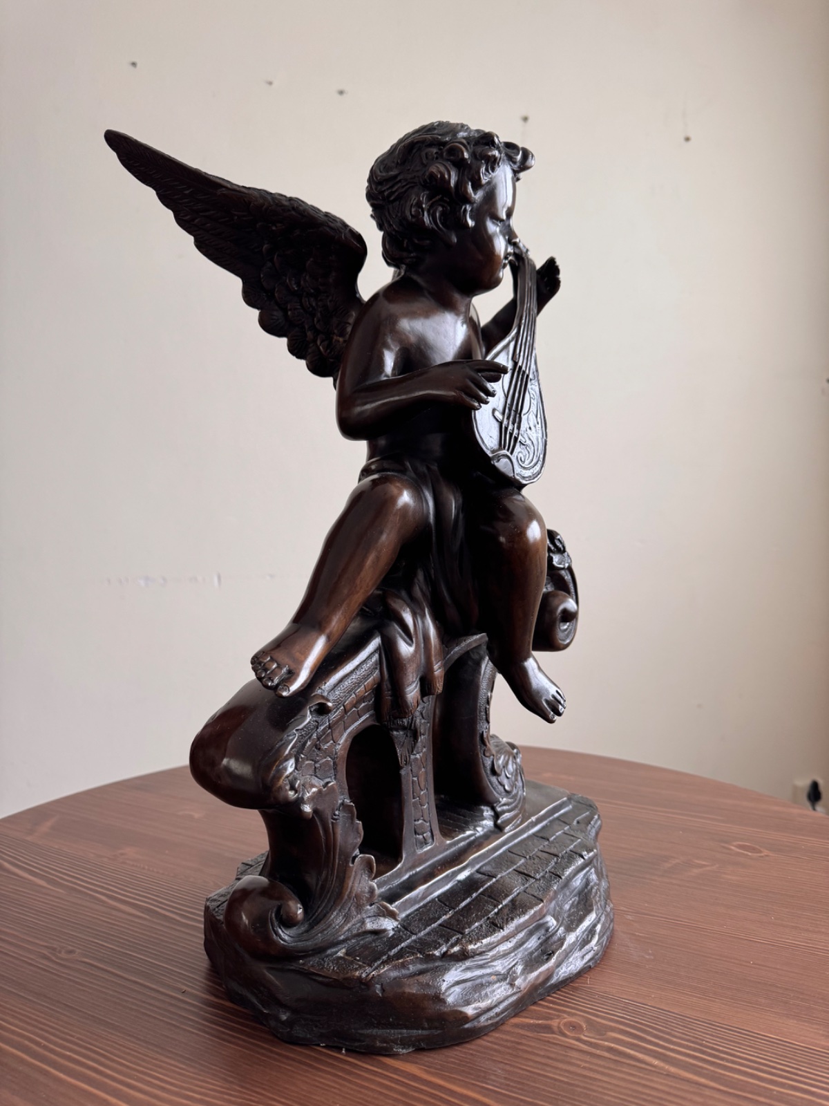 Romantic Era Patinated Figure of a Musical Putto - art collectible