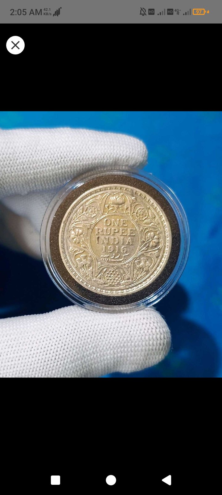 1916 British India One Rupee George V Emperor - view 2