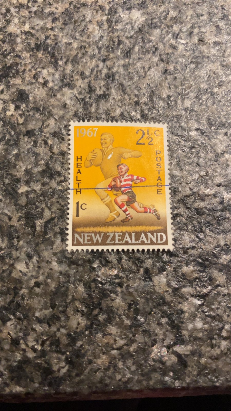 New Zealand 1967 Health Stamp - Rugby Player with Boy - stamps collectible