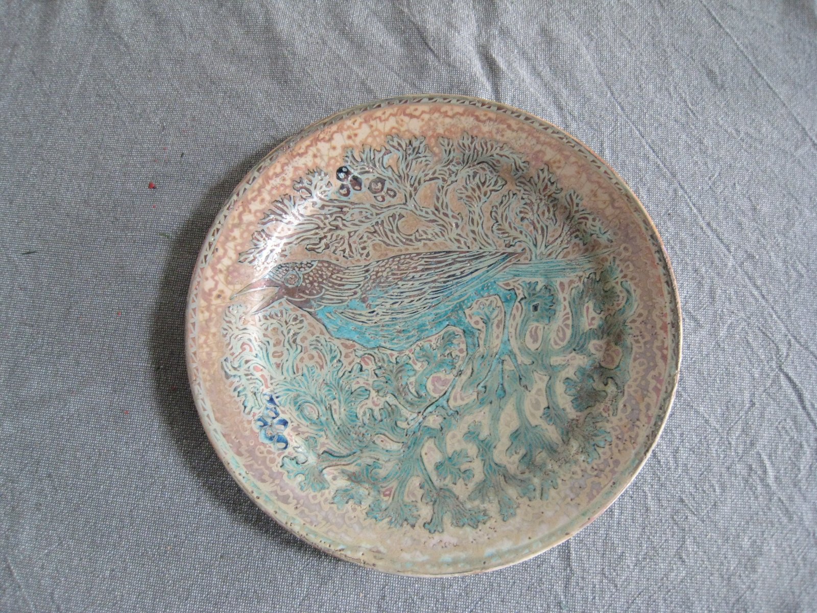 Hand-Decorated Ceramic Plate with Bird Motif - decorative collectible