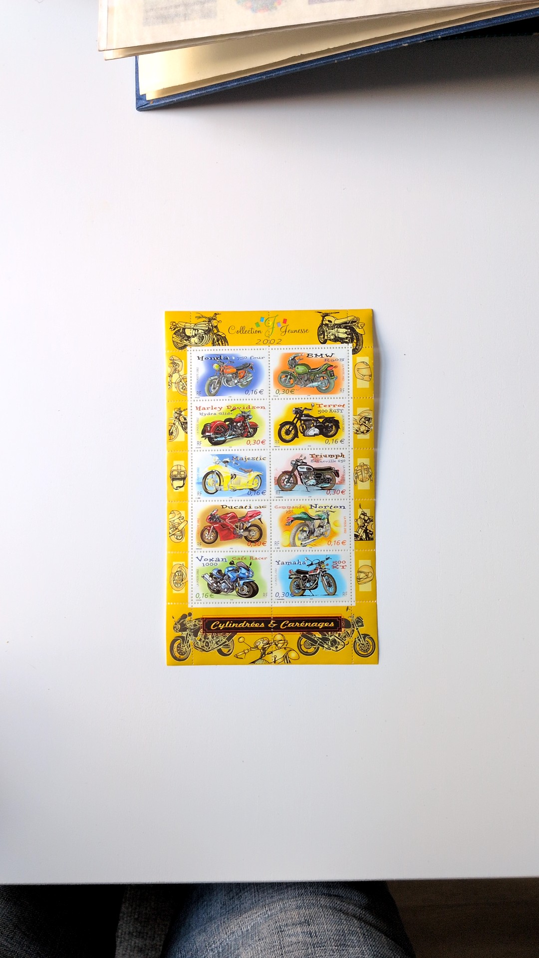 French 'Collection Jeunesse 2002' Motorcycle Stamp Sheetlet - view 1