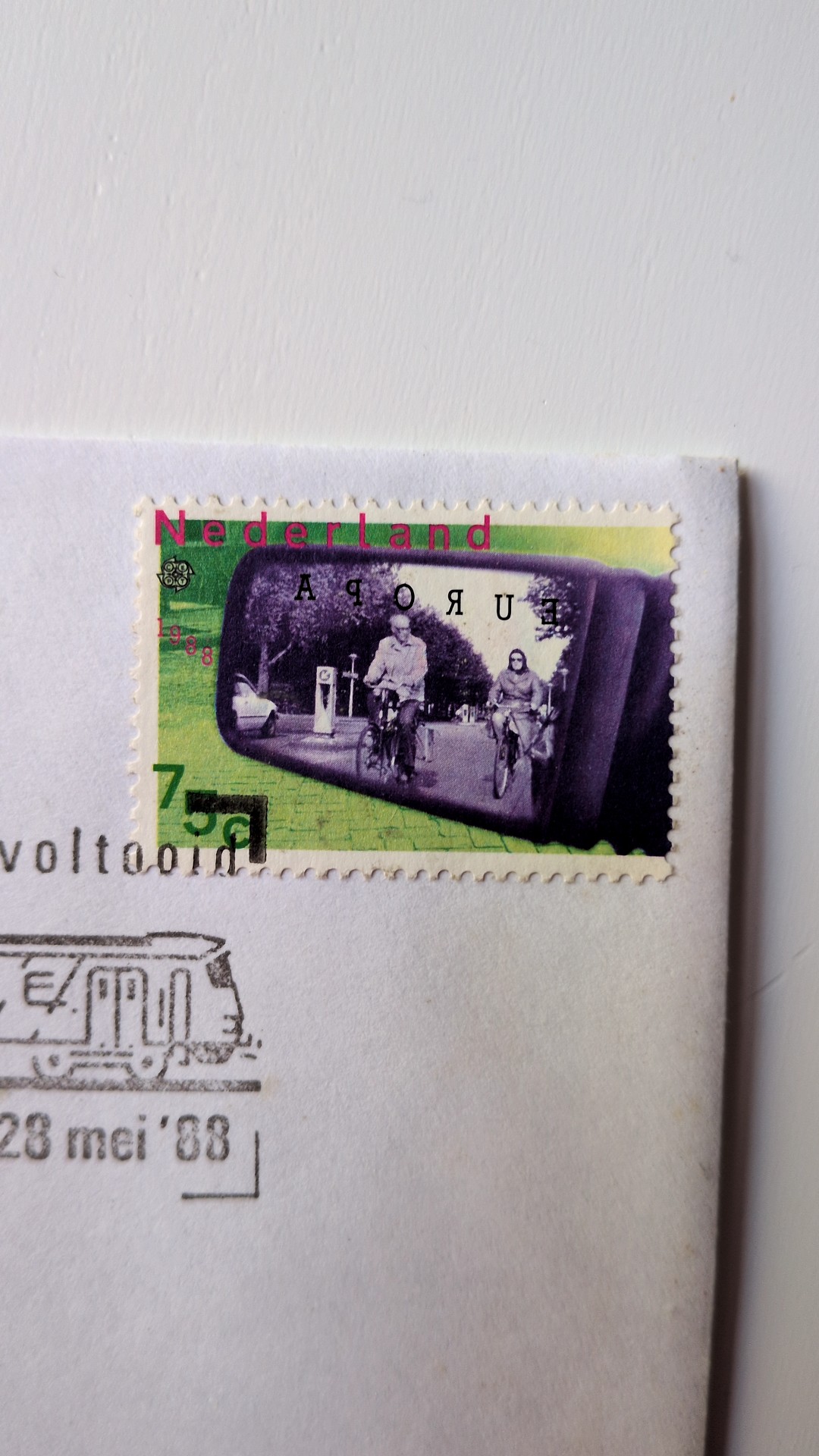 Netherlands EUROPA '88: Cyclists in Rearview Mirror Stamp on FDC - view 3