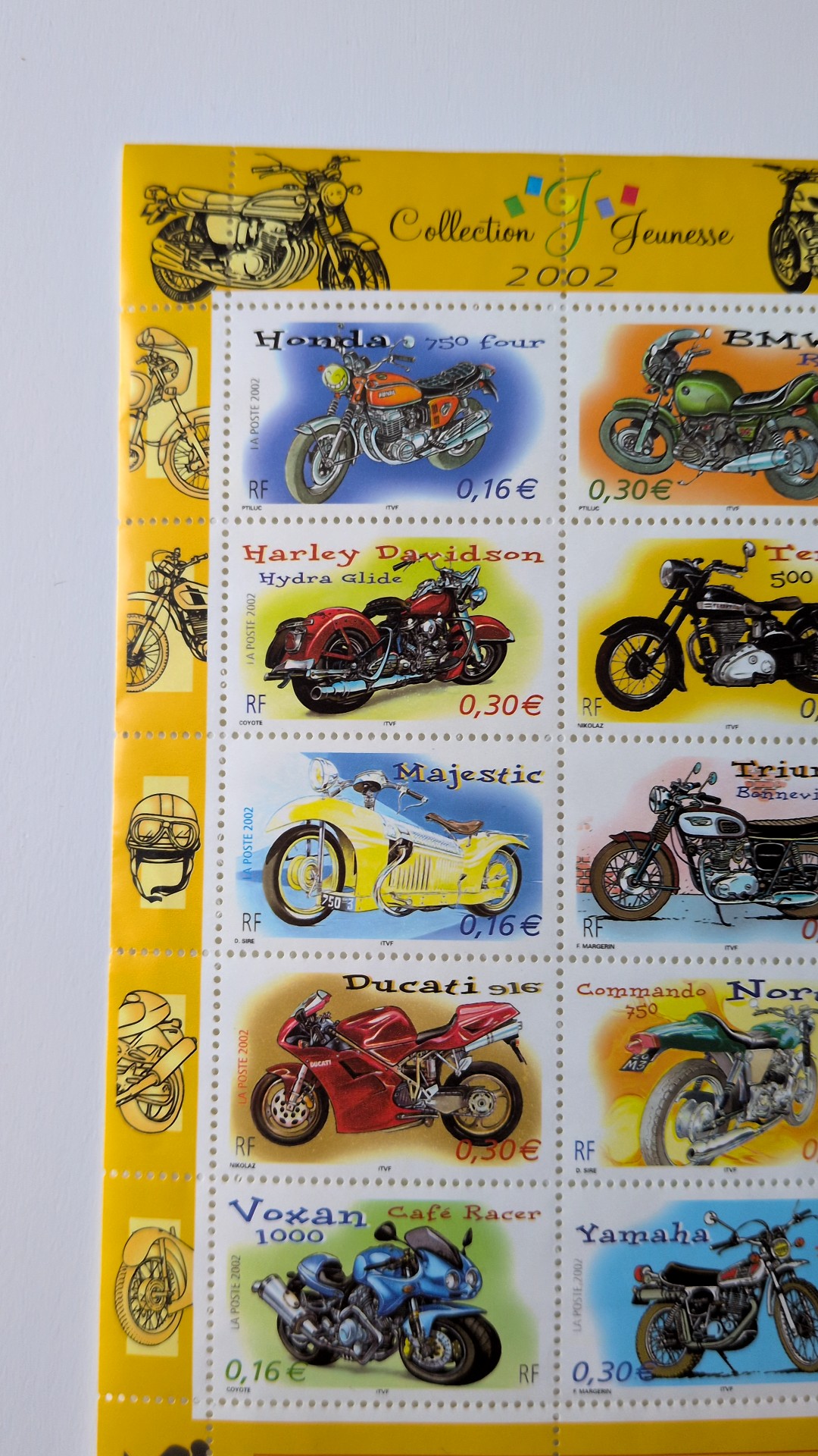 French 'Collection Jeunesse 2002' Motorcycle Stamp Sheetlet - view 3