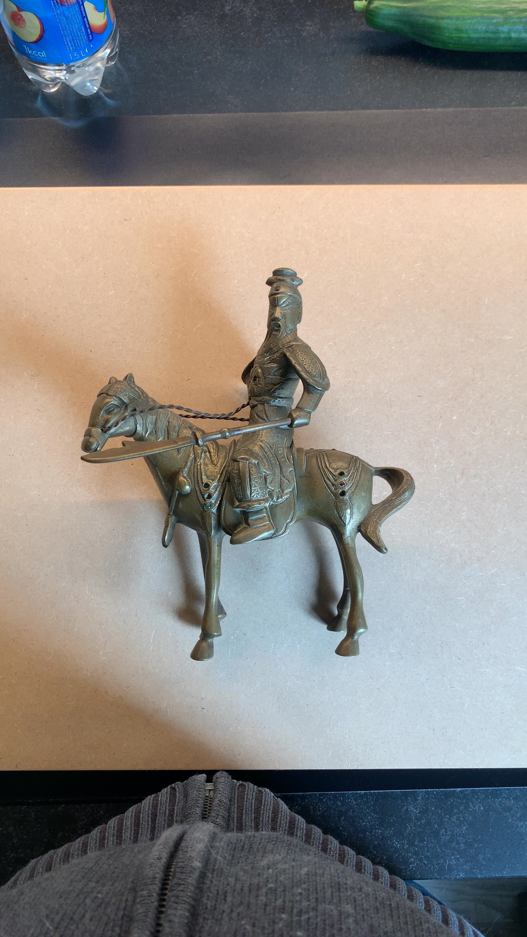 Chinese Cast Brass Figure of Guan Yu on Horseback - view 1