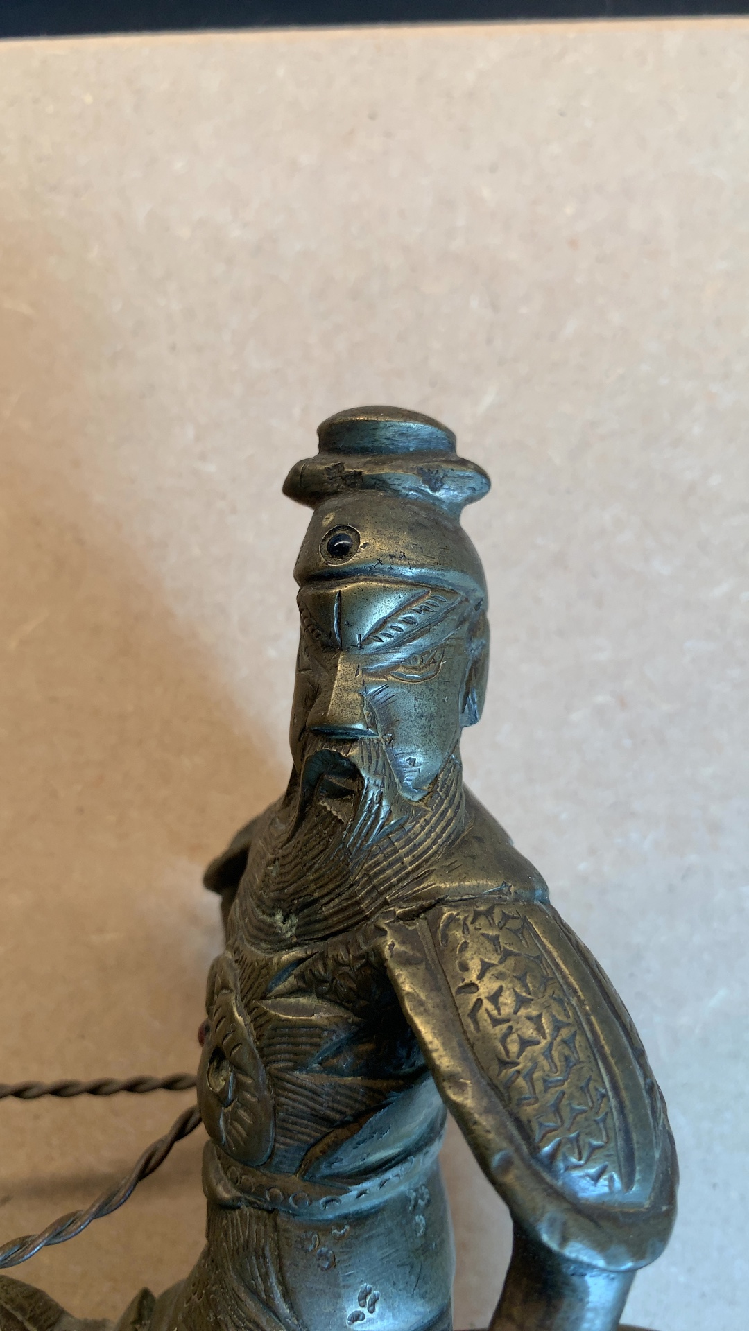 Chinese Cast Brass Figure of Guan Yu on Horseback - view 2