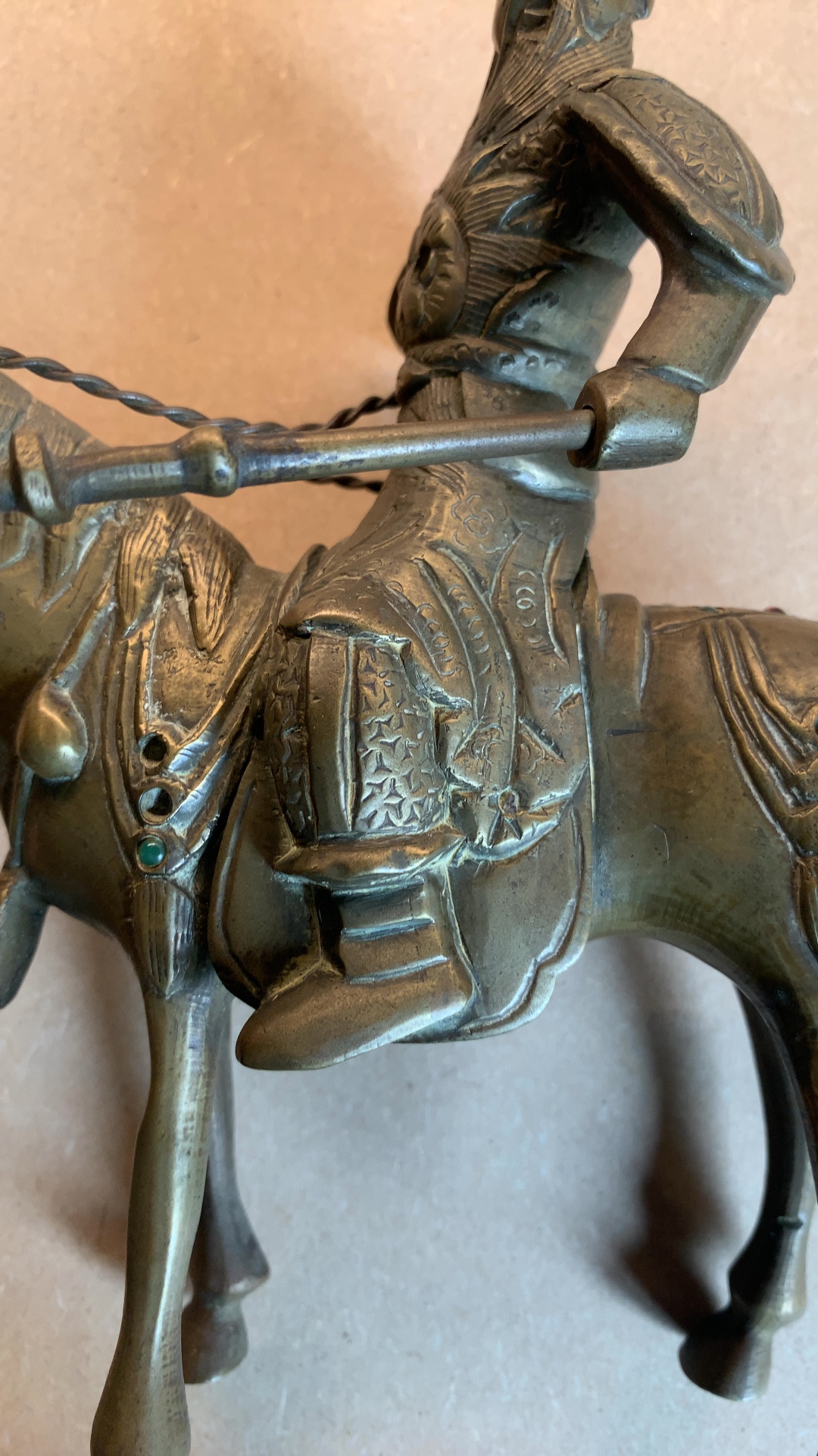 Chinese Cast Brass Figure of Guan Yu on Horseback - view 3