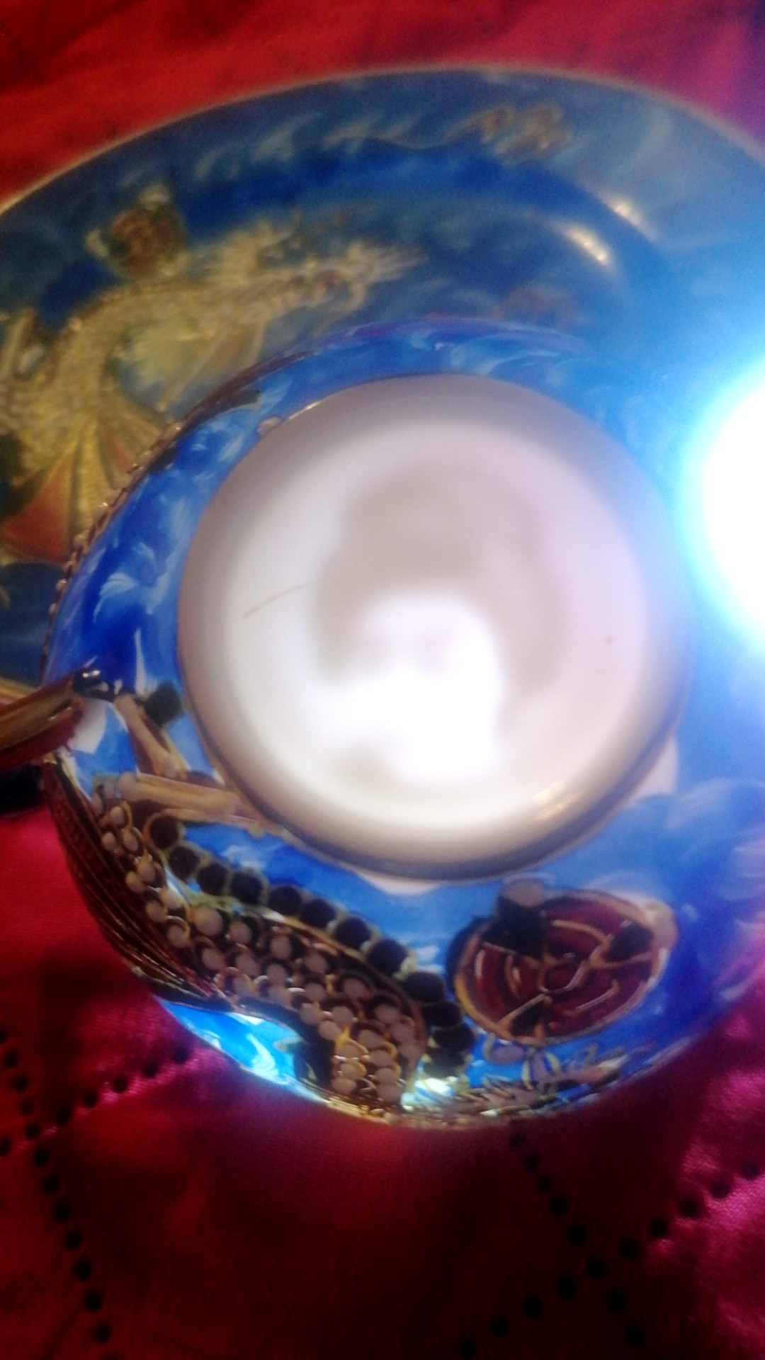 Japanese Moriage Dragonware Geisha Lithophane Teacup and Saucer - view 2