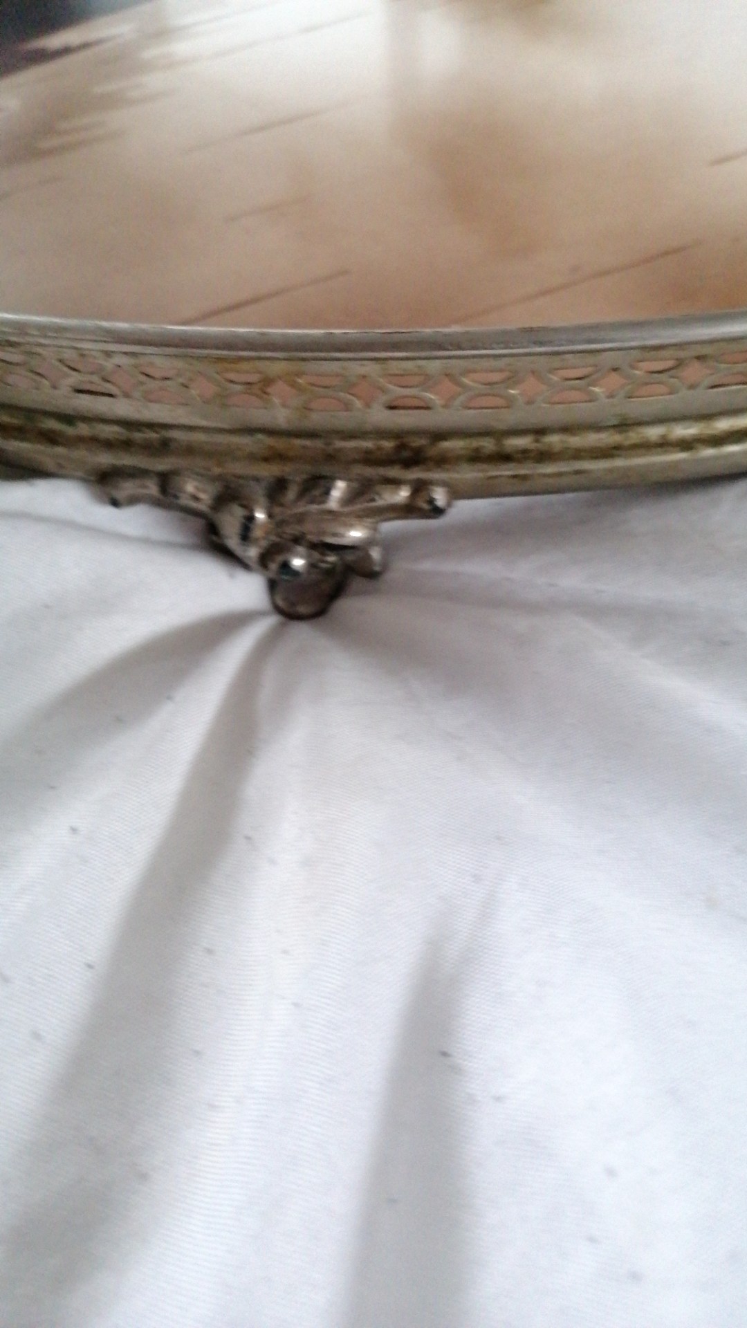 Ormolu or Silver-Plated Serving Tray with Reverse-Painted Glass Panel - view 2