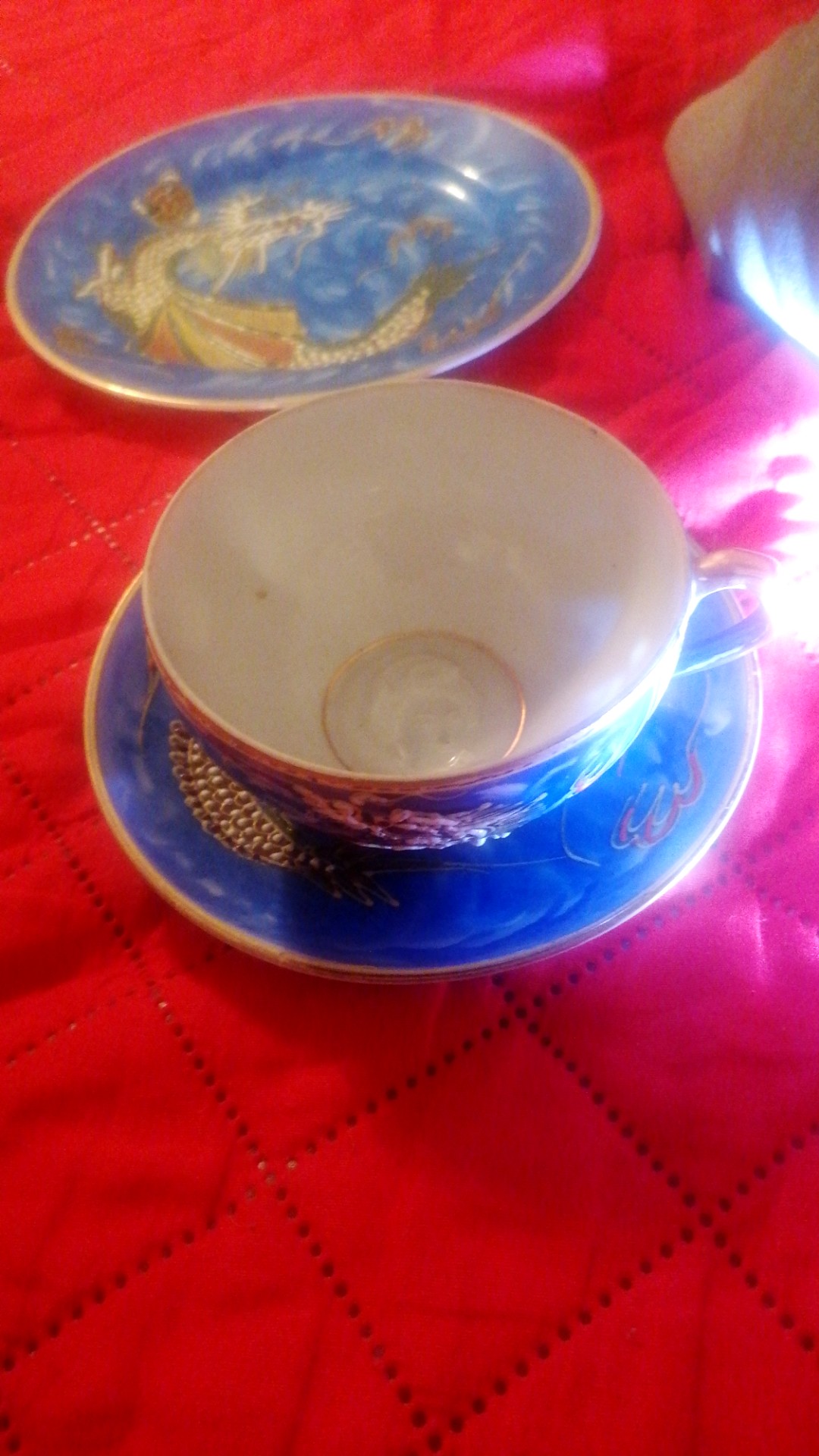 Japanese Moriage Dragonware Geisha Lithophane Teacup and Saucer - view 3