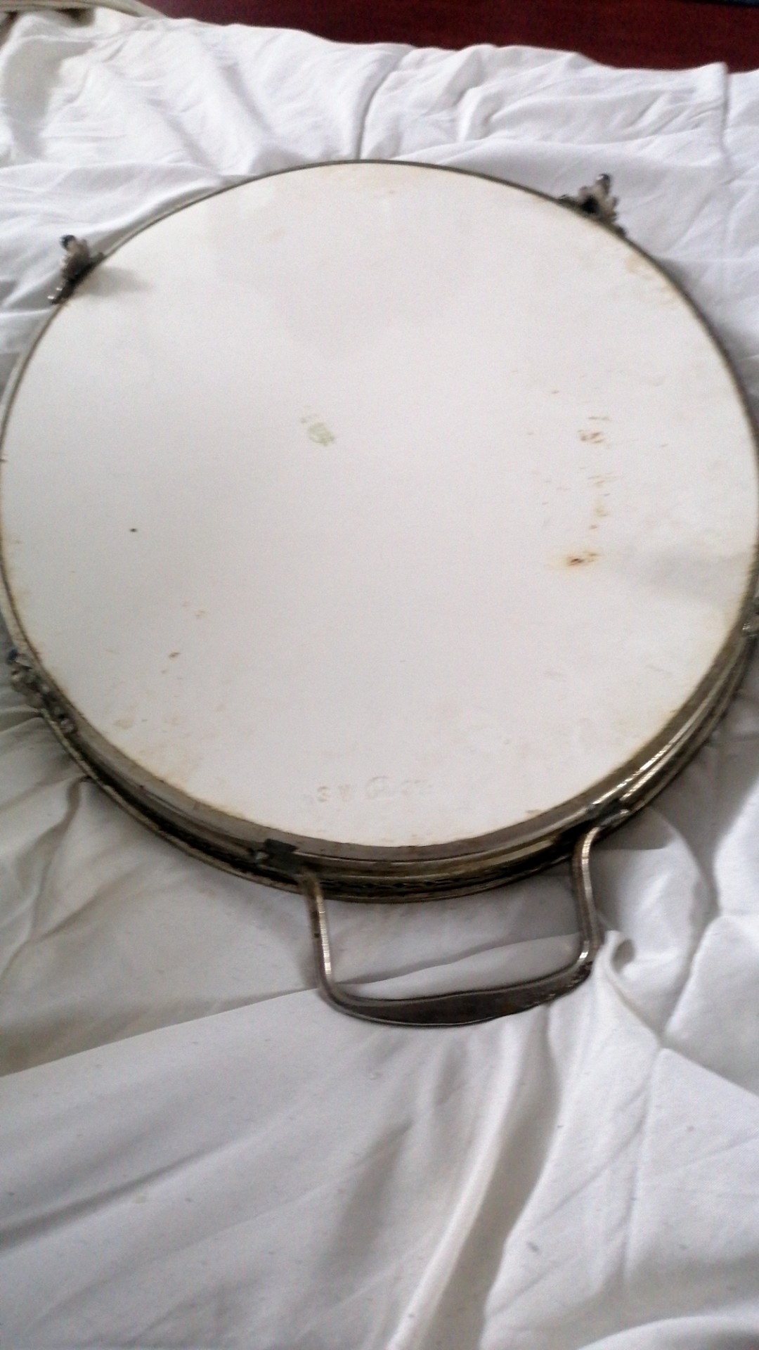 Ormolu or Silver-Plated Serving Tray with Reverse-Painted Glass Panel - view 3