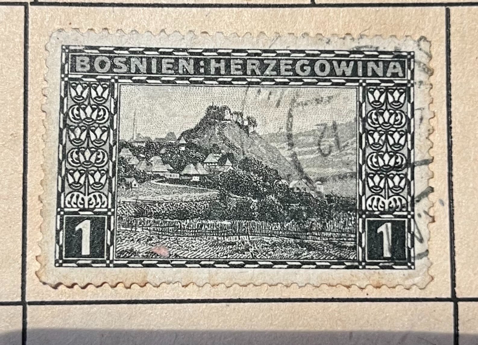 Bosnia and Herzegovina 1906 1-Heller Town View Stamp with German Overprint - stamps collectible