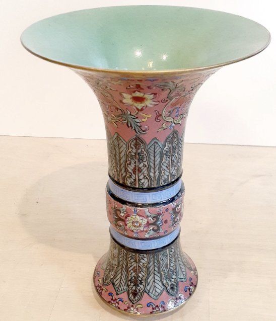 Chinese Famille Rose 'Fanggu' Porcelain Vase (Apocryphal Qianlong Mark) - view 1
