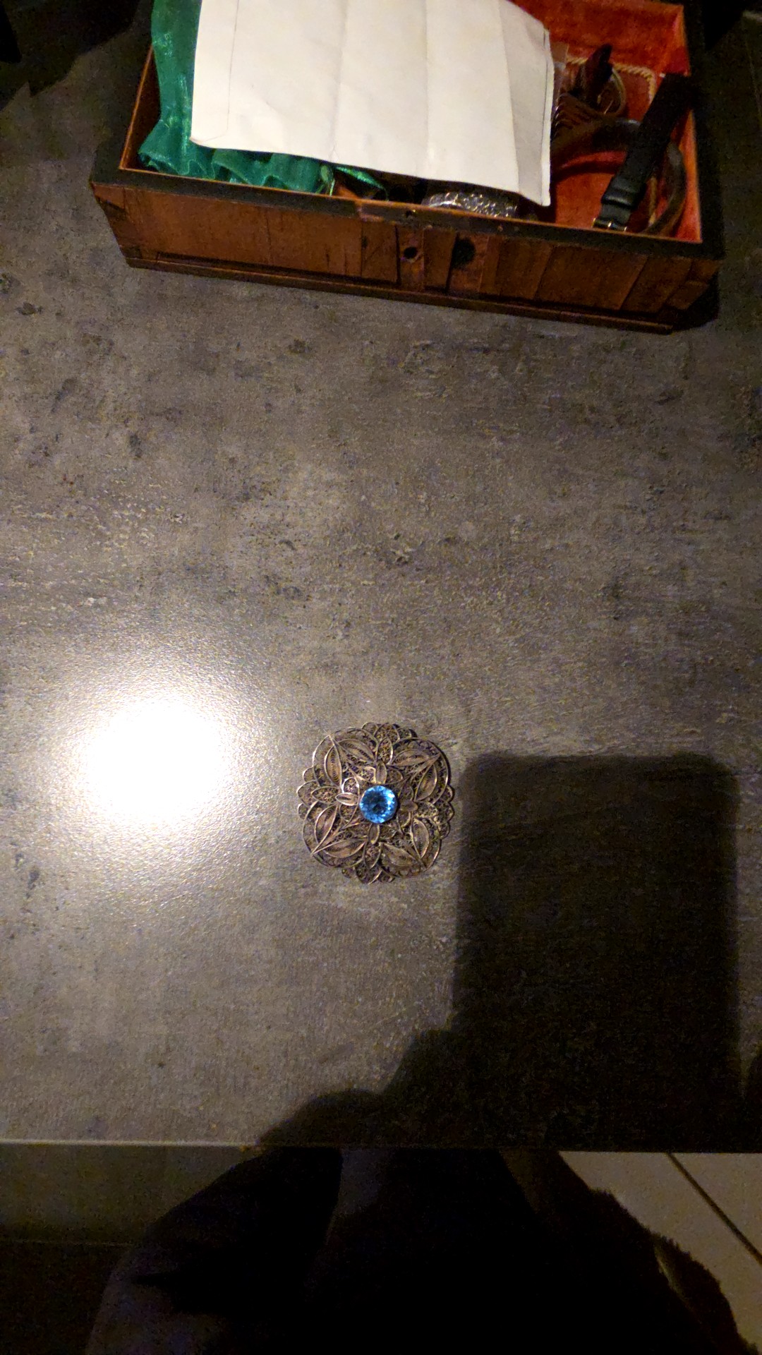 Vintage Filigree Brooch with Blue Cabochon - view 2