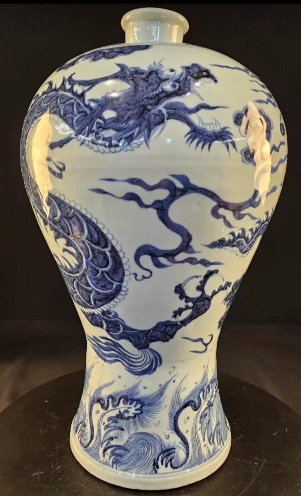 Modern Reproduction of a Ming-Style Blue and White Dragon Meiping - view 1