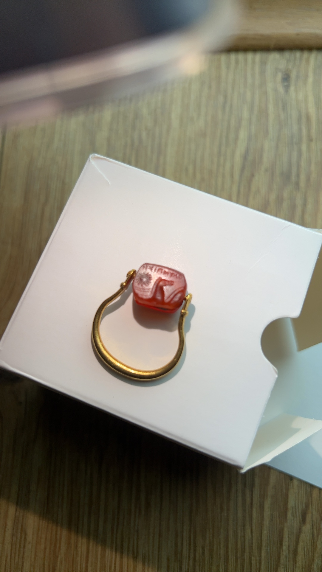 Modern Greek Carnelian Intaglio Swivel Ring - view 2