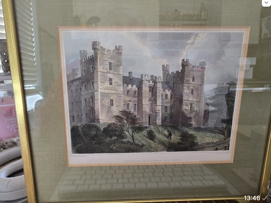 Antique Engraving of Lumley Castle, County Durham - prints collectible