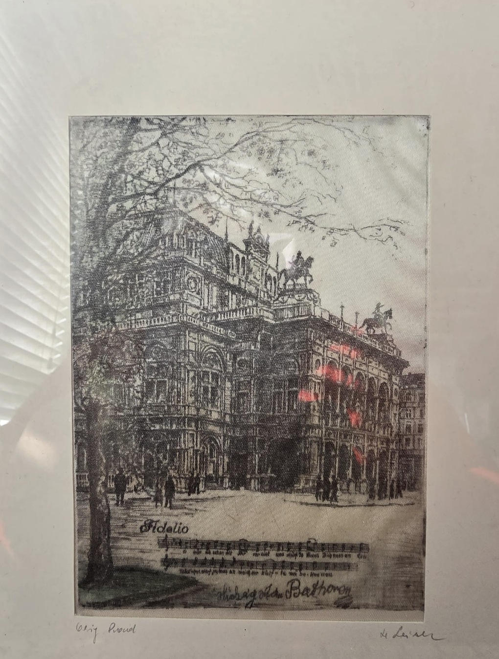 Engraved View of Vienna State Opera with 'Fidelio' Thematic Elements - prints collectible