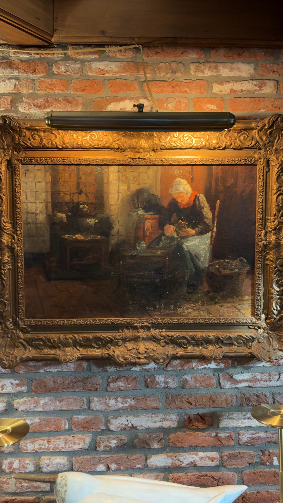 Dutch Interior Scene with Woman Sewing - art collectible