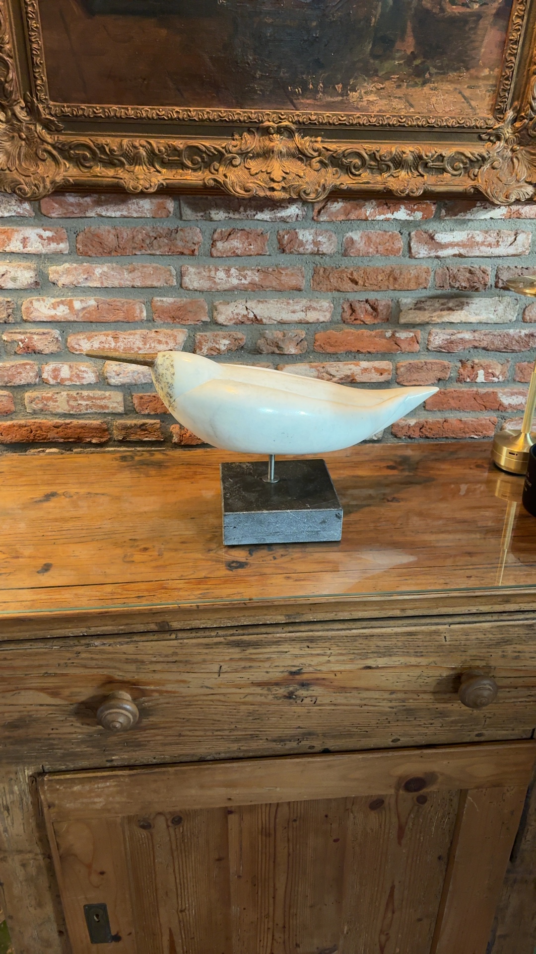 Marble Bird Sculpture on Marble Base - decorative collectible