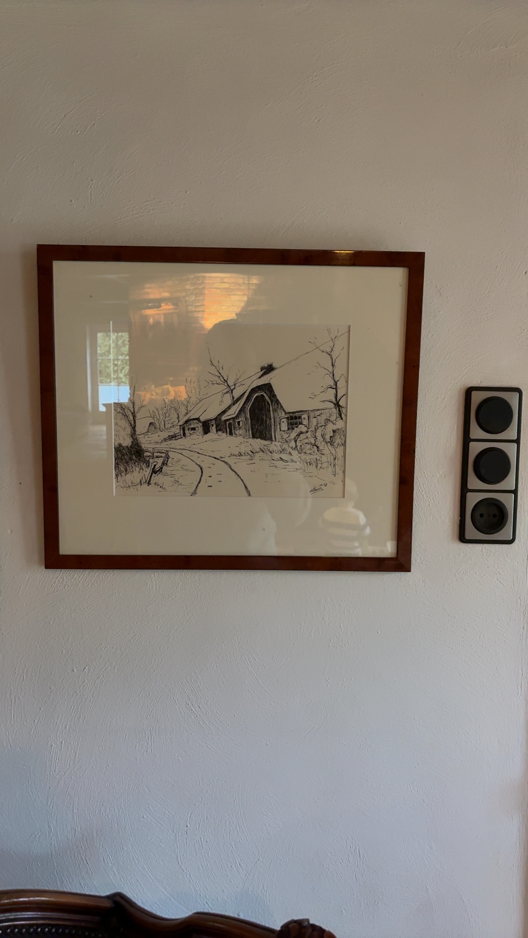 Winter Barn Scene, Pen and Ink Drawing - view 2