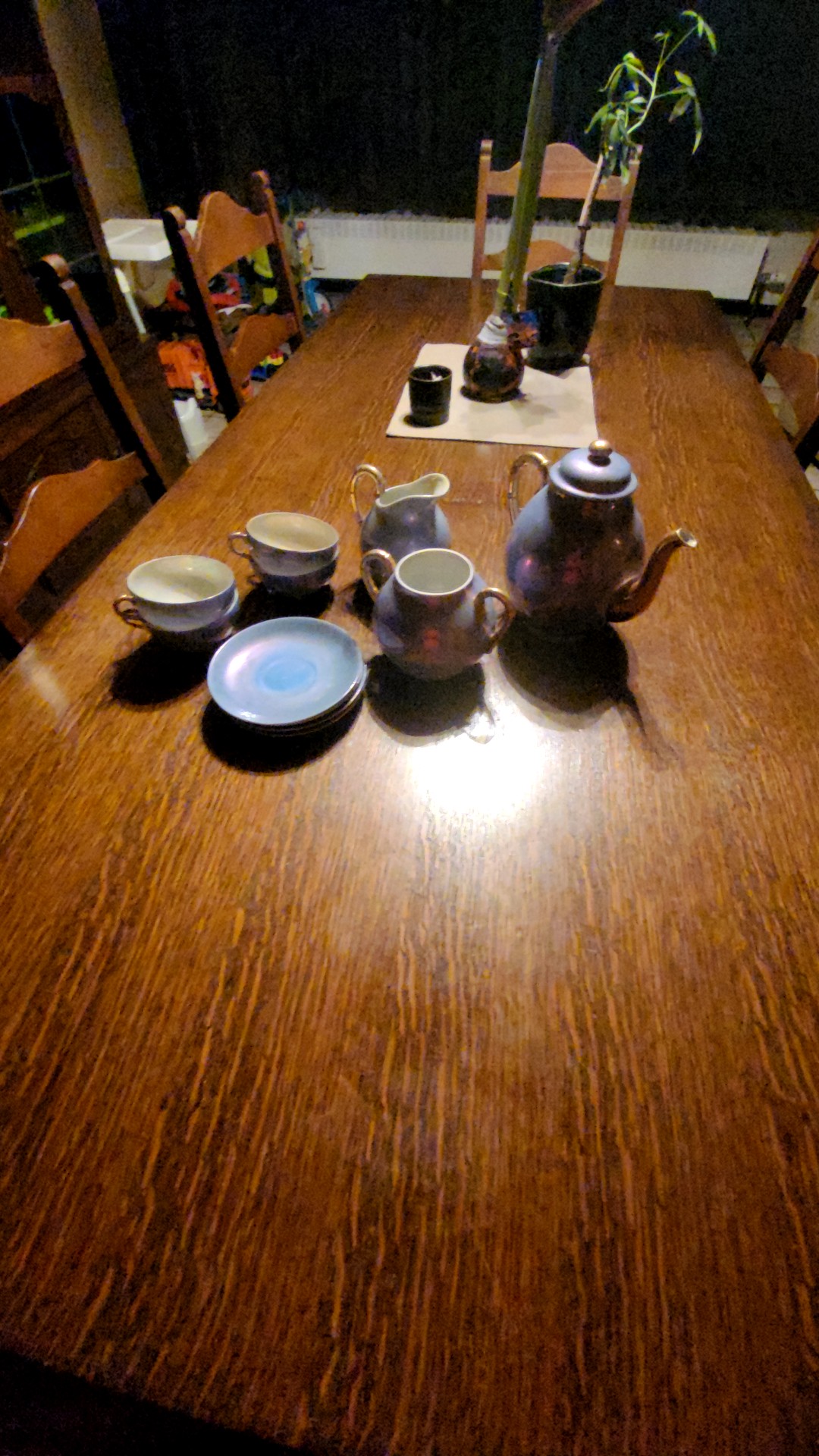 Lustreware Teaset with Teapot, Creamer, Cups, and Saucers - view 1