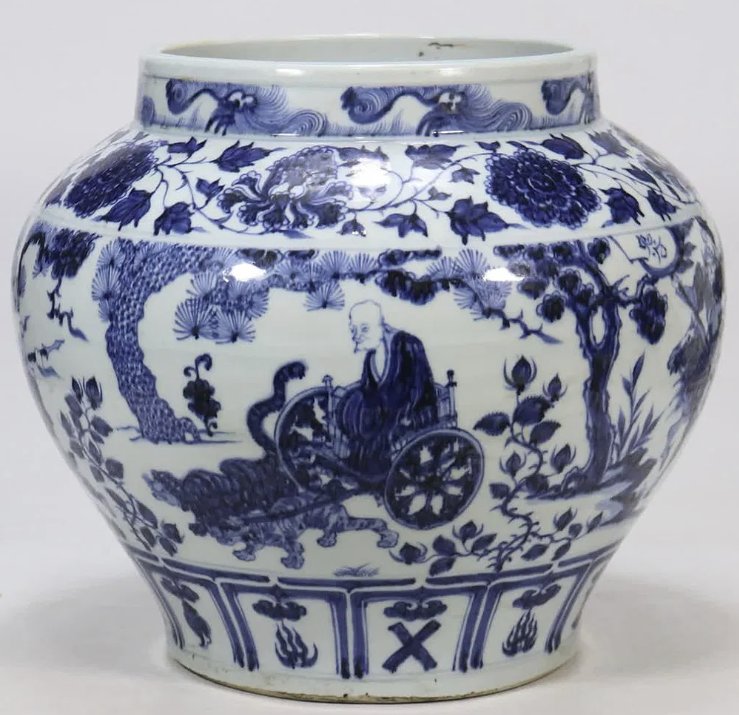 Chinese Blue and White 'Guiguzi' Style Porcelain Guan Jar - ceramics collectible
