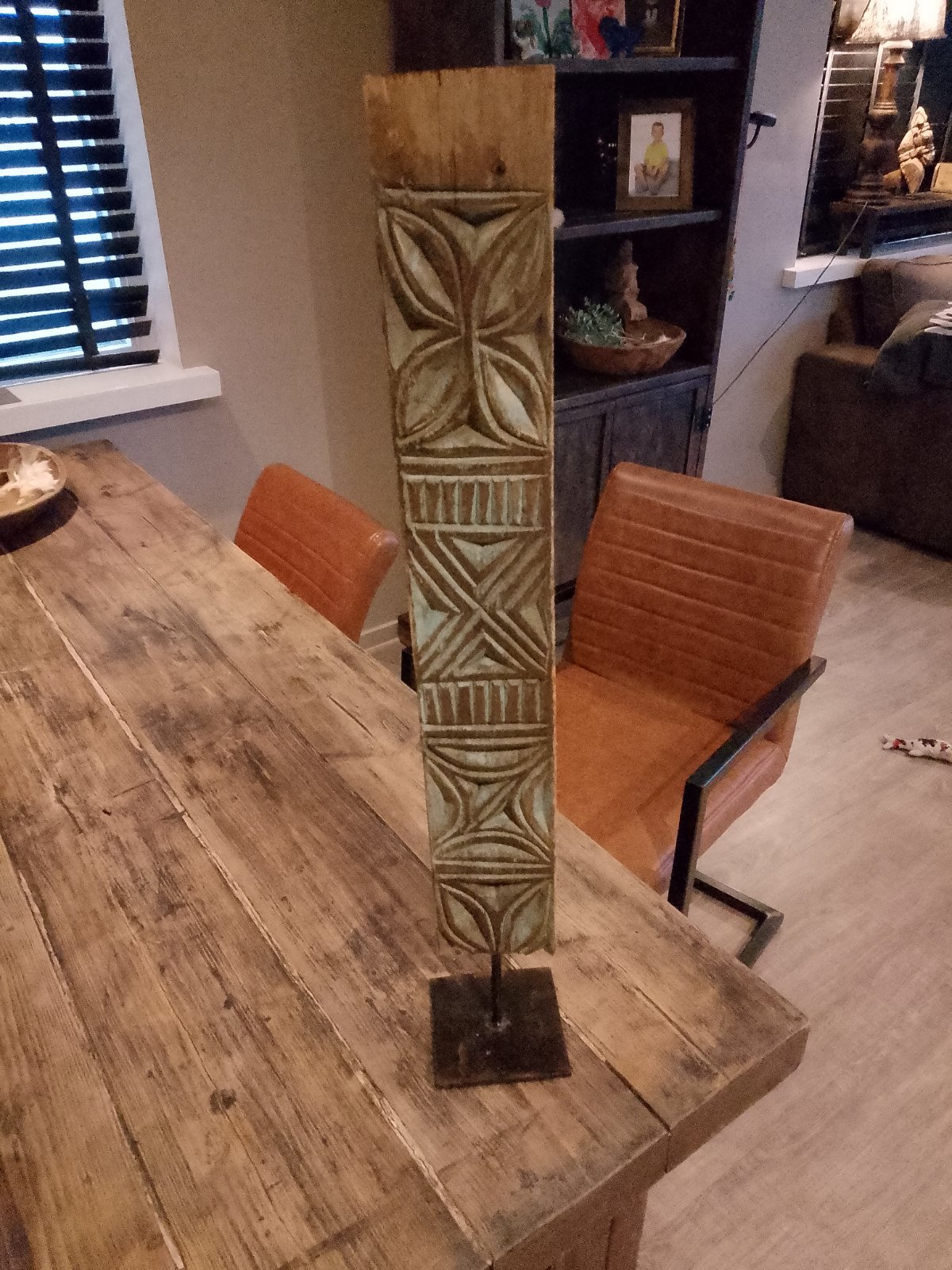 Carved Wooden Decorative Panel on Stand, Tribal Style - view 1