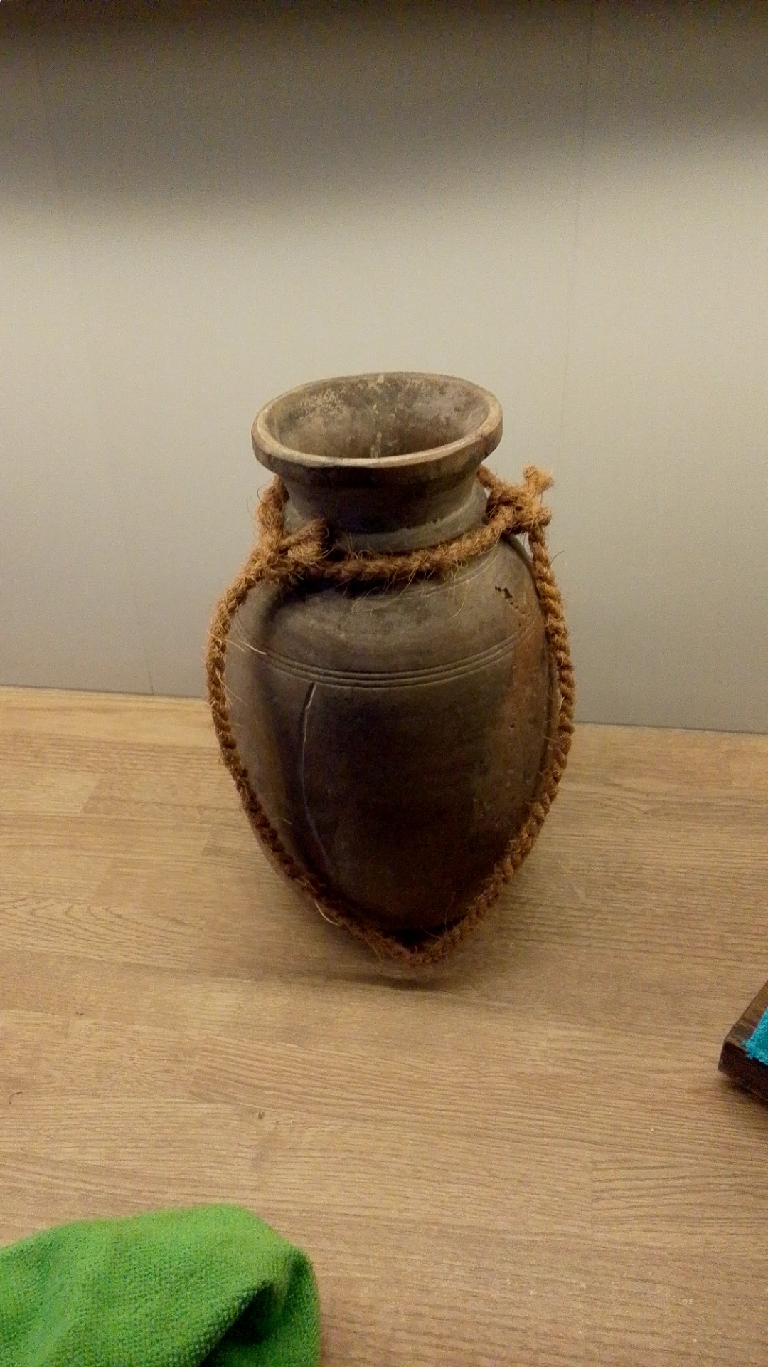 Earthenware Storage / Water Vessel with Coir Rope - view 1