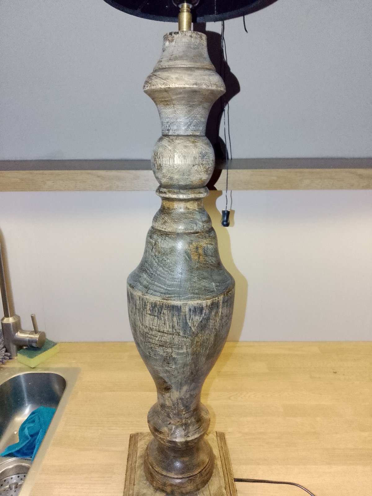 Turned Wood Table Lamp with Distressed Finish - interior collectible