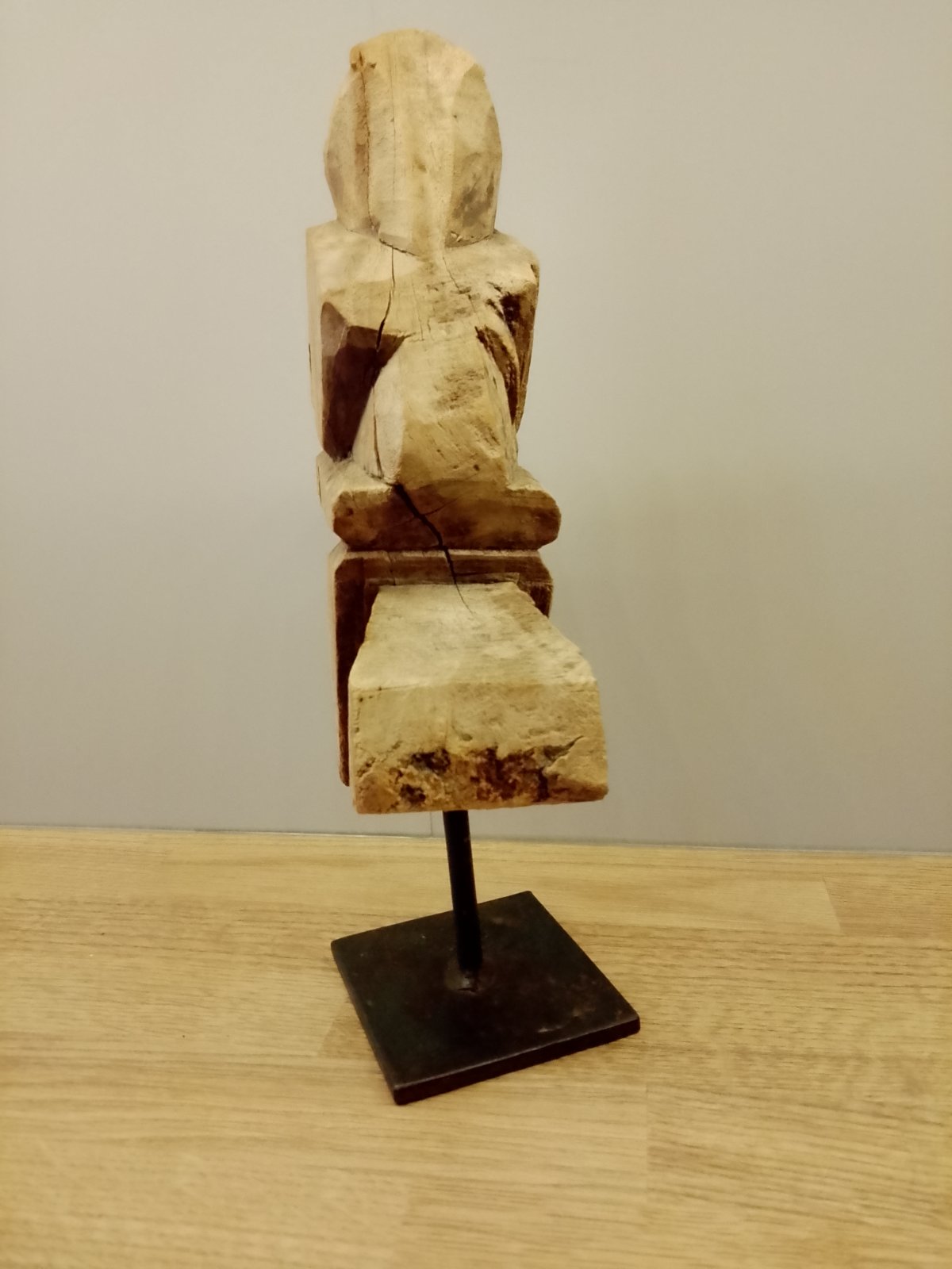 Southeast Asian Carved Wooden Figure Fragment on Stand - view 2