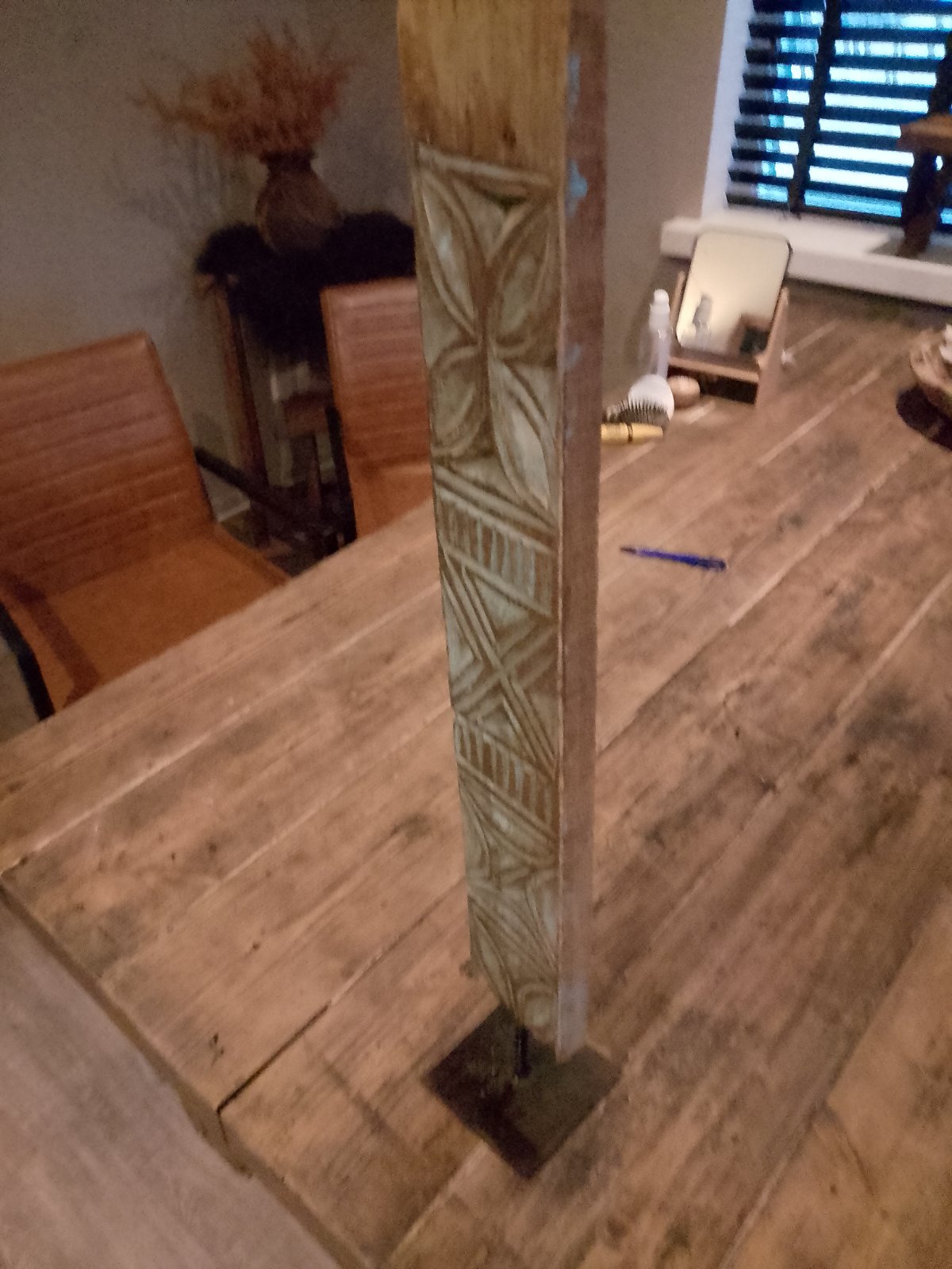 Carved Wooden Decorative Panel on Stand, Tribal Style - view 2