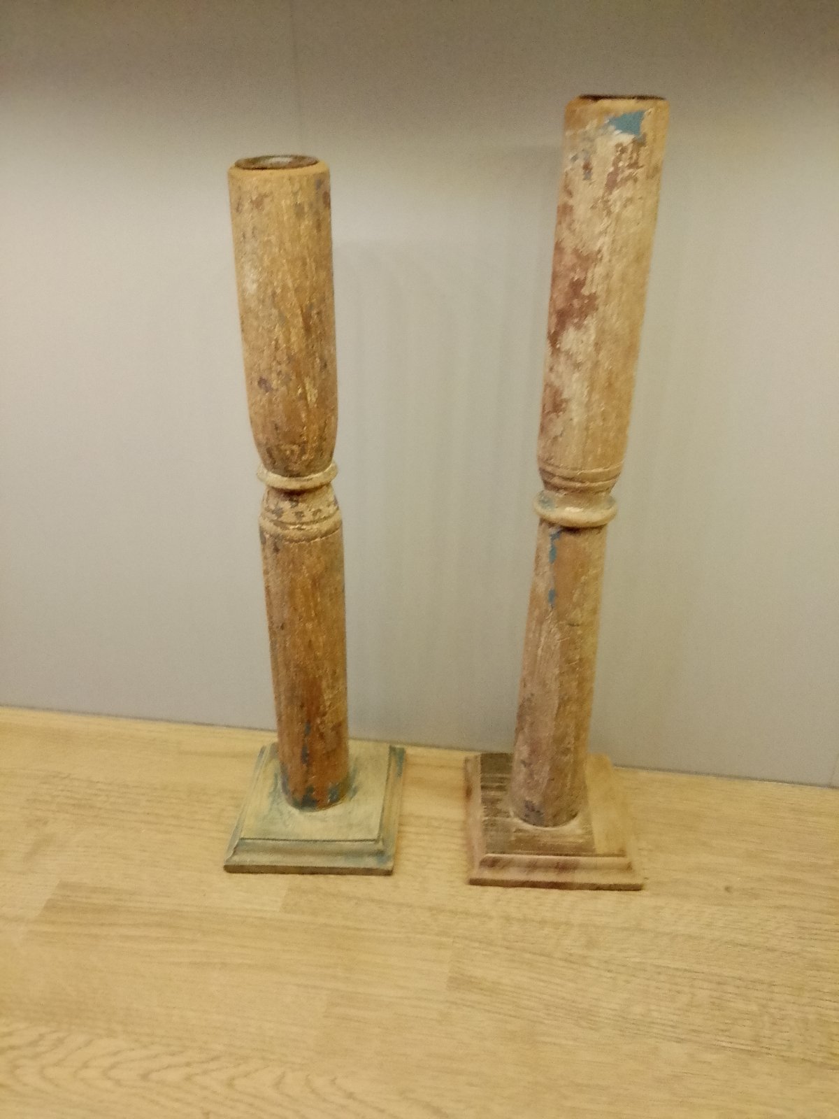 Pair of Distressed Wooden Candle Holders - view 2
