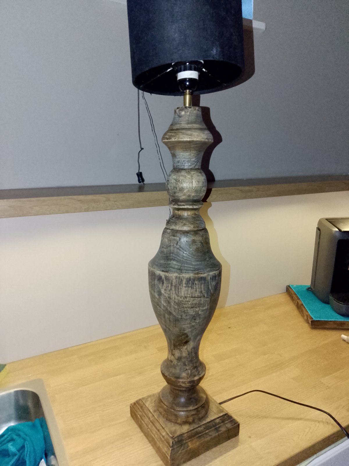 Turned Wood Table Lamp with Distressed Finish - view 2