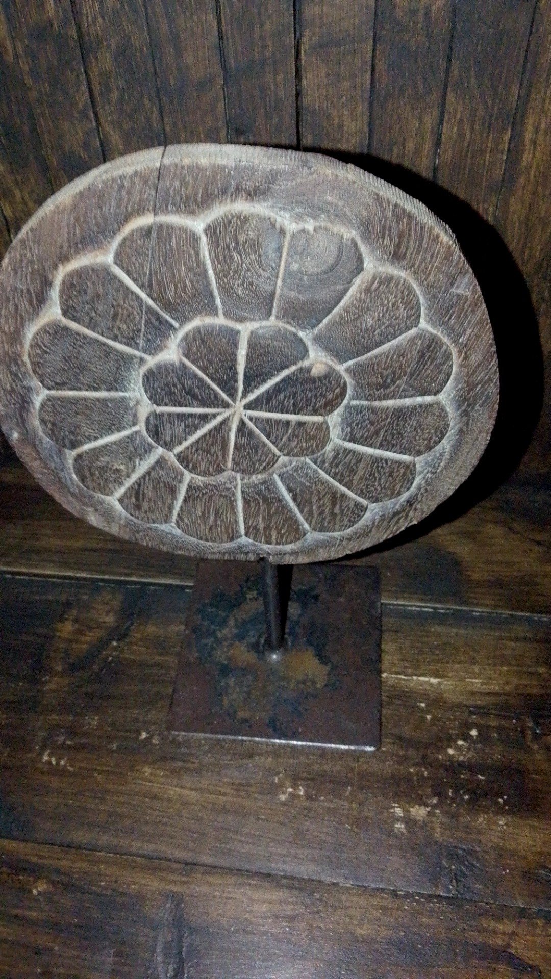 Carved Wood Display Plate on Metal Stand - view 2