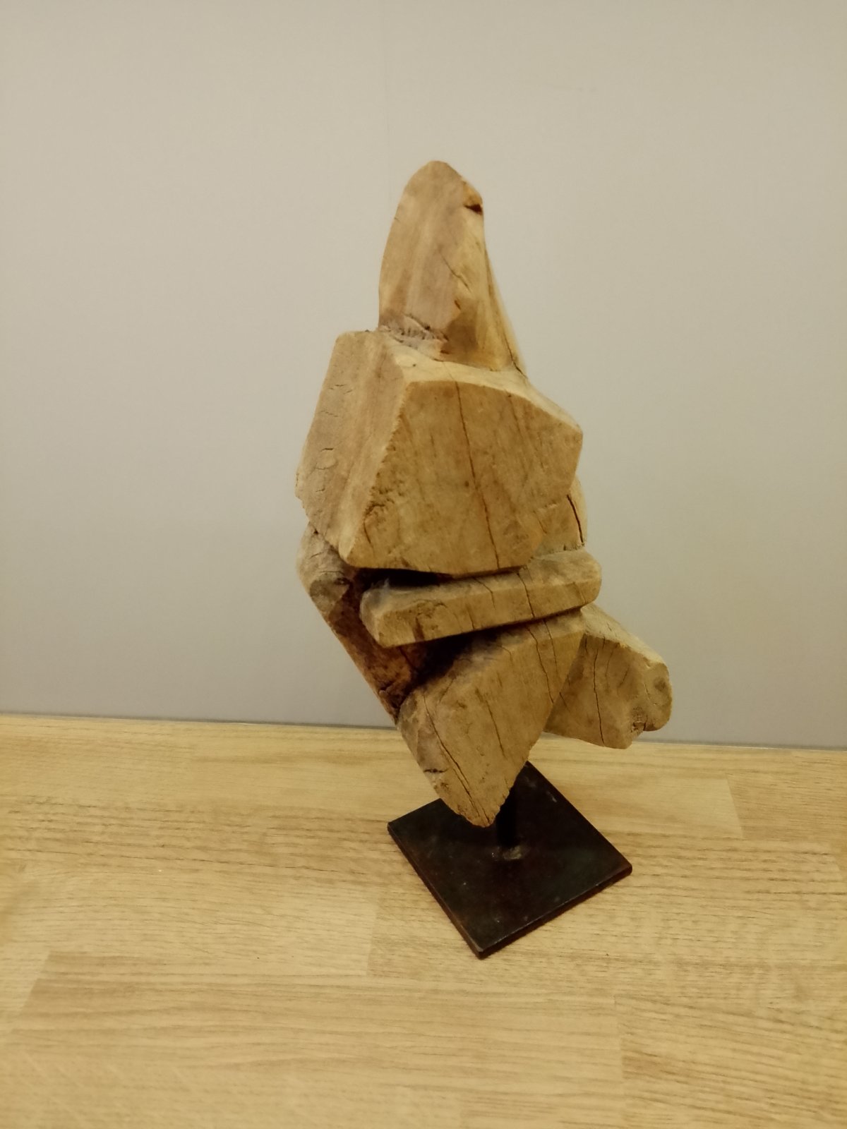 Southeast Asian Carved Wooden Figure Fragment on Stand - view 3