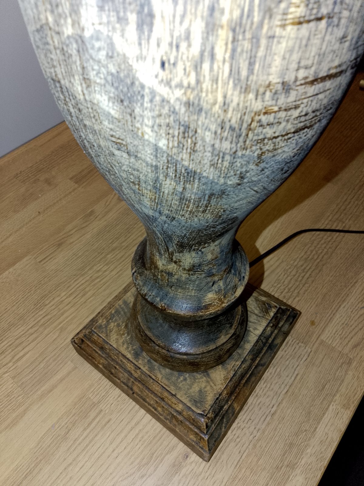 Turned Wood Table Lamp with Distressed Finish - view 3