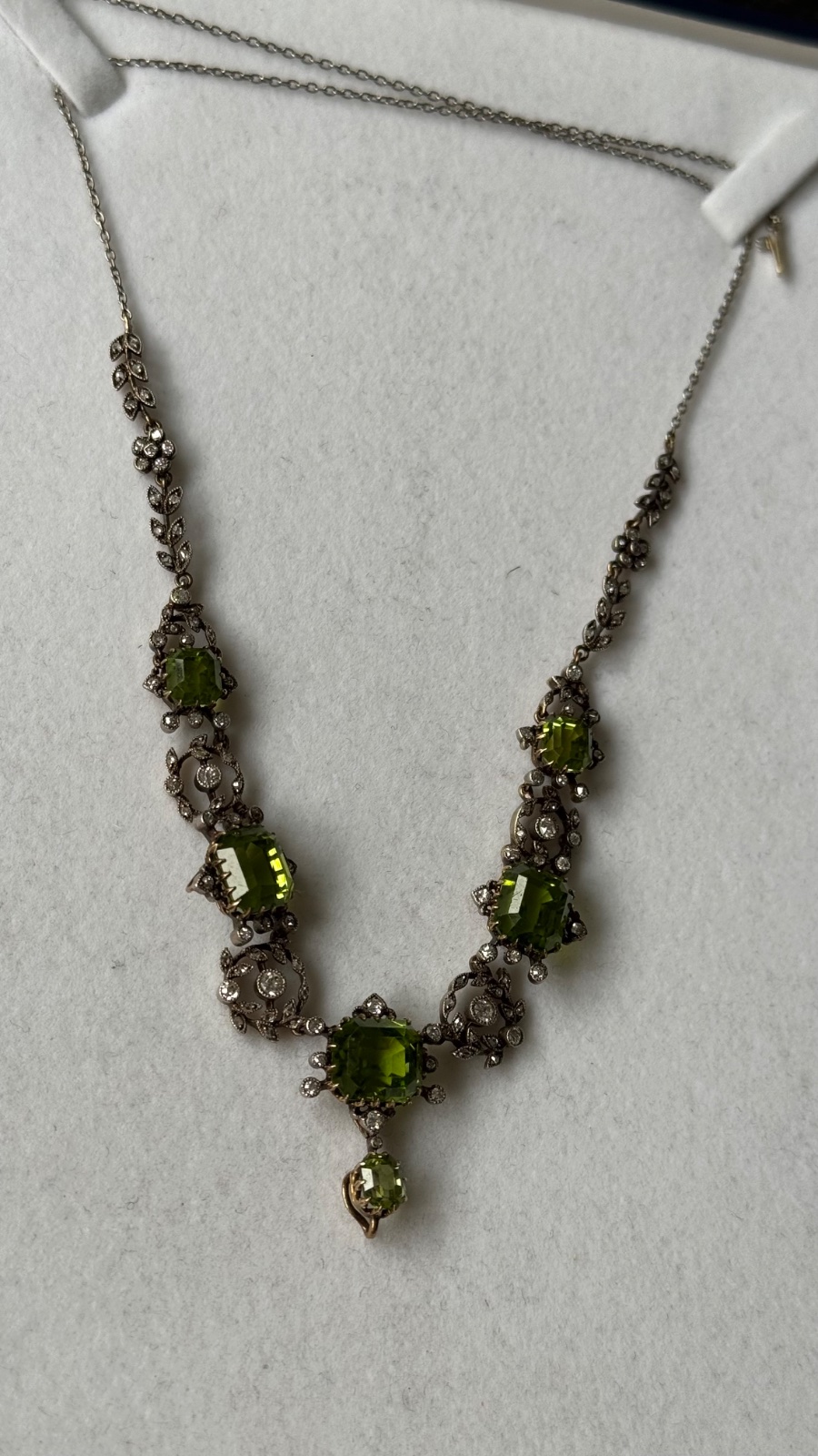 Edwardian Peridot and Diamond Garland Festoon Necklace - view 1