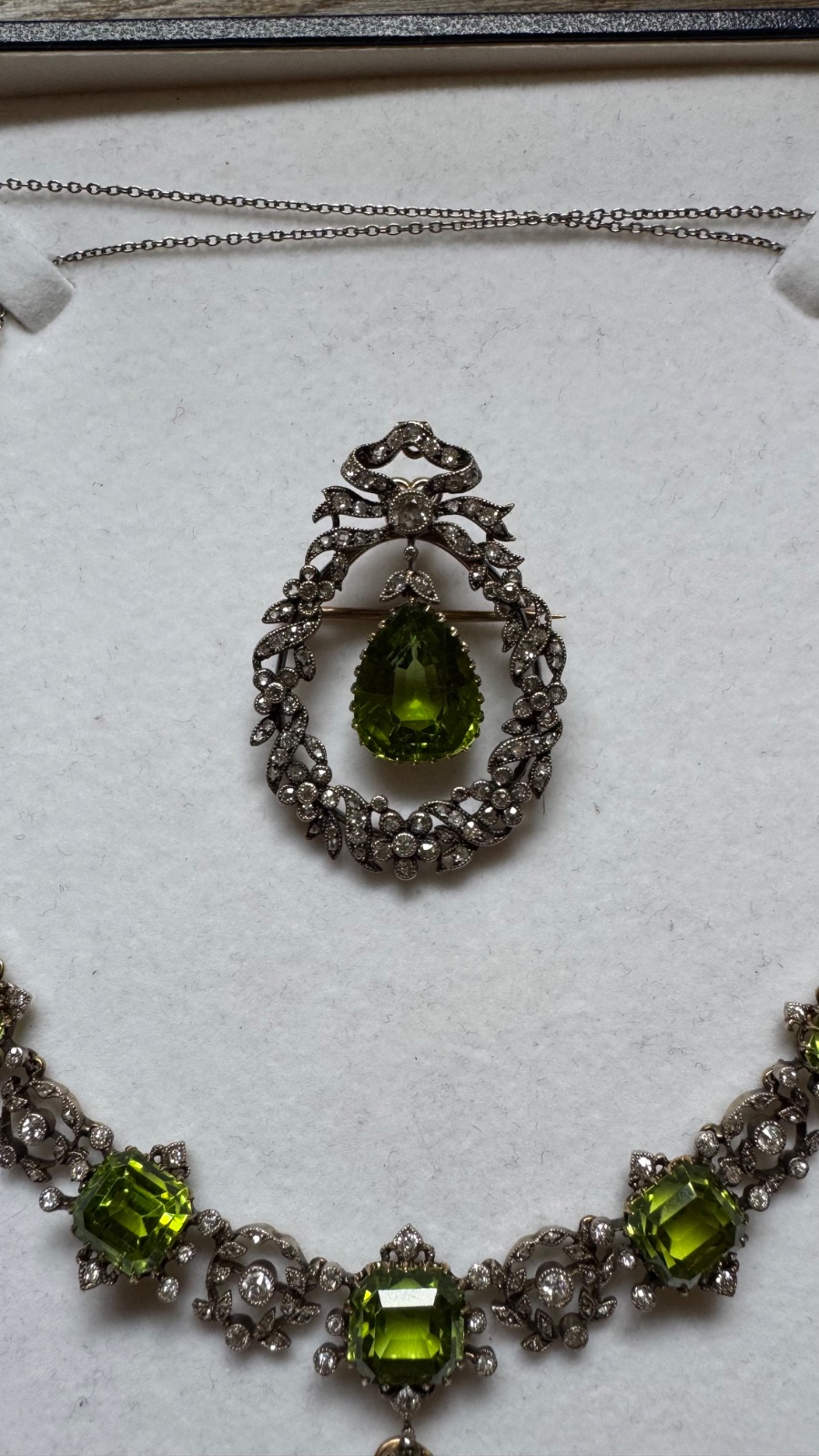 Antique Edwardian Silver-Topped Gold, Peridot & Diamond Convertible Brooch/Pendant - view 1