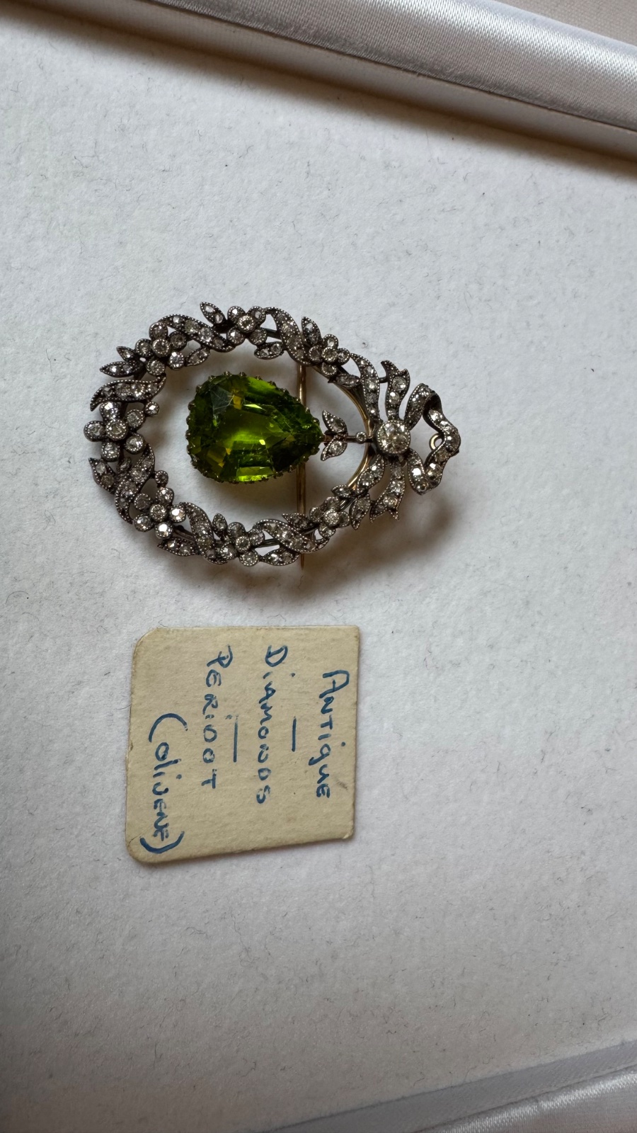 Antique Edwardian Silver-Topped Gold, Peridot & Diamond Convertible Brooch/Pendant - view 2