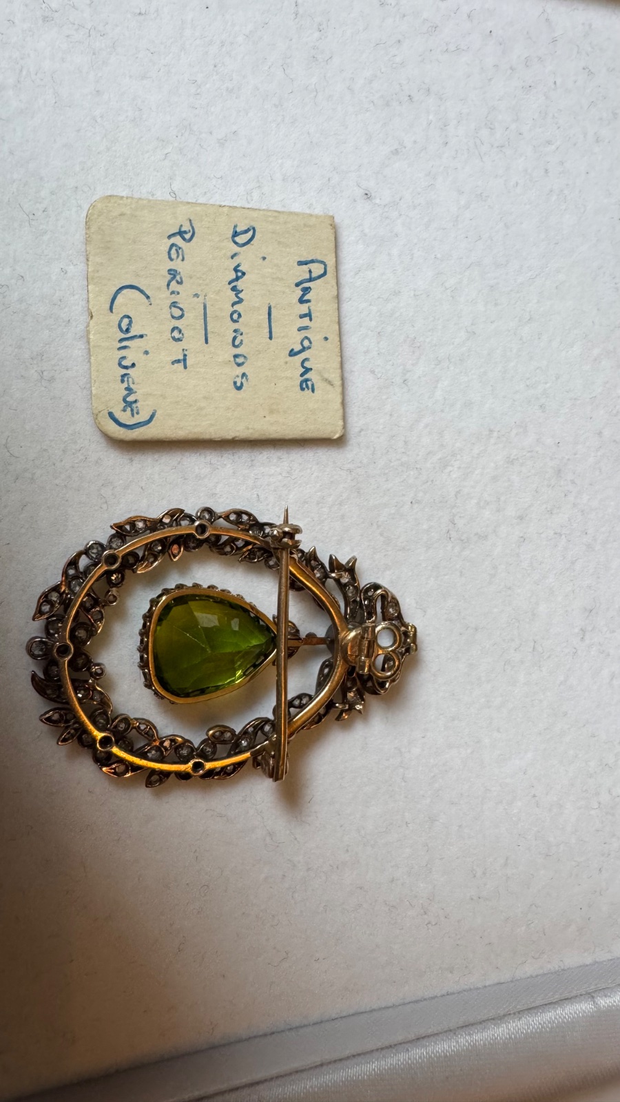 Antique Edwardian Silver-Topped Gold, Peridot & Diamond Convertible Brooch/Pendant - view 3