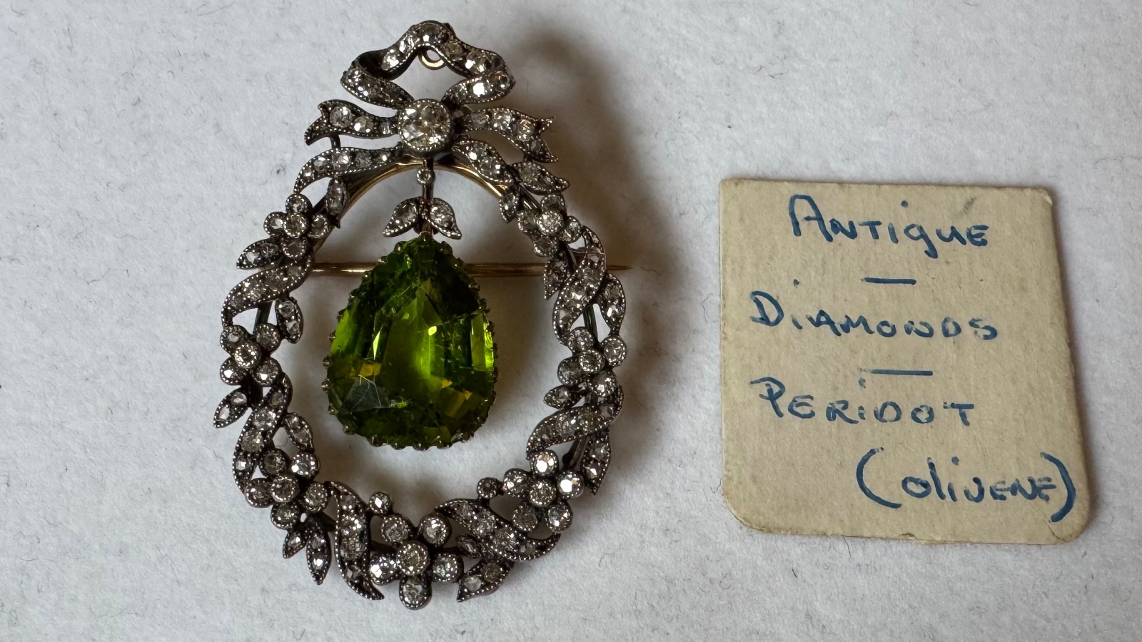 Edwardian/Belle Époque Silver-Topped Gold, Peridot, and Diamond Demi-Parure - view 3