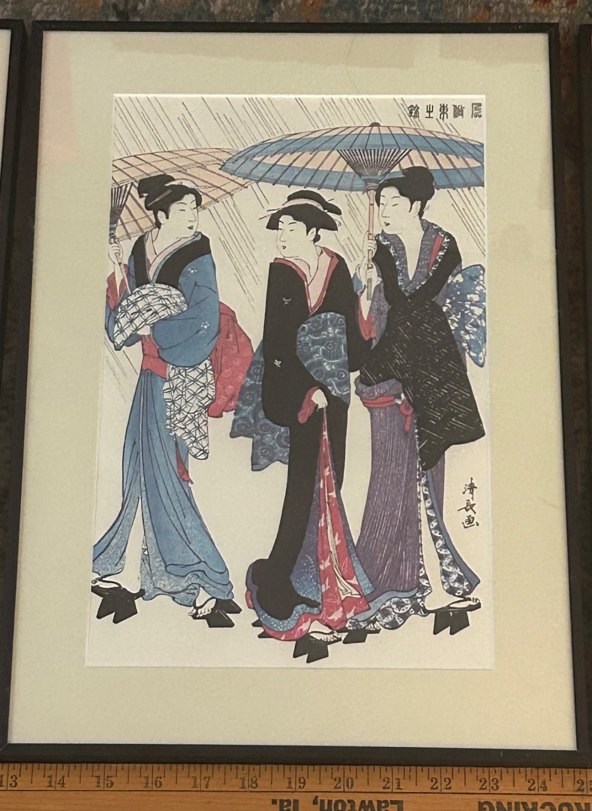Showa-Era Woodblock Reproduction: Right Panel of 'Sudden Shower at the Mimeguri Shrine' by Torii Kiyonaga - prints collectible