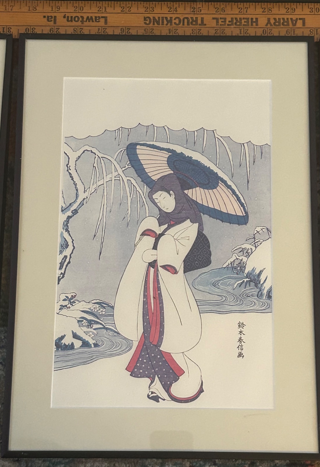 Reproduction Woodblock Print after Suzuki Harunobu: Woman Walking in the Snow - prints collectible