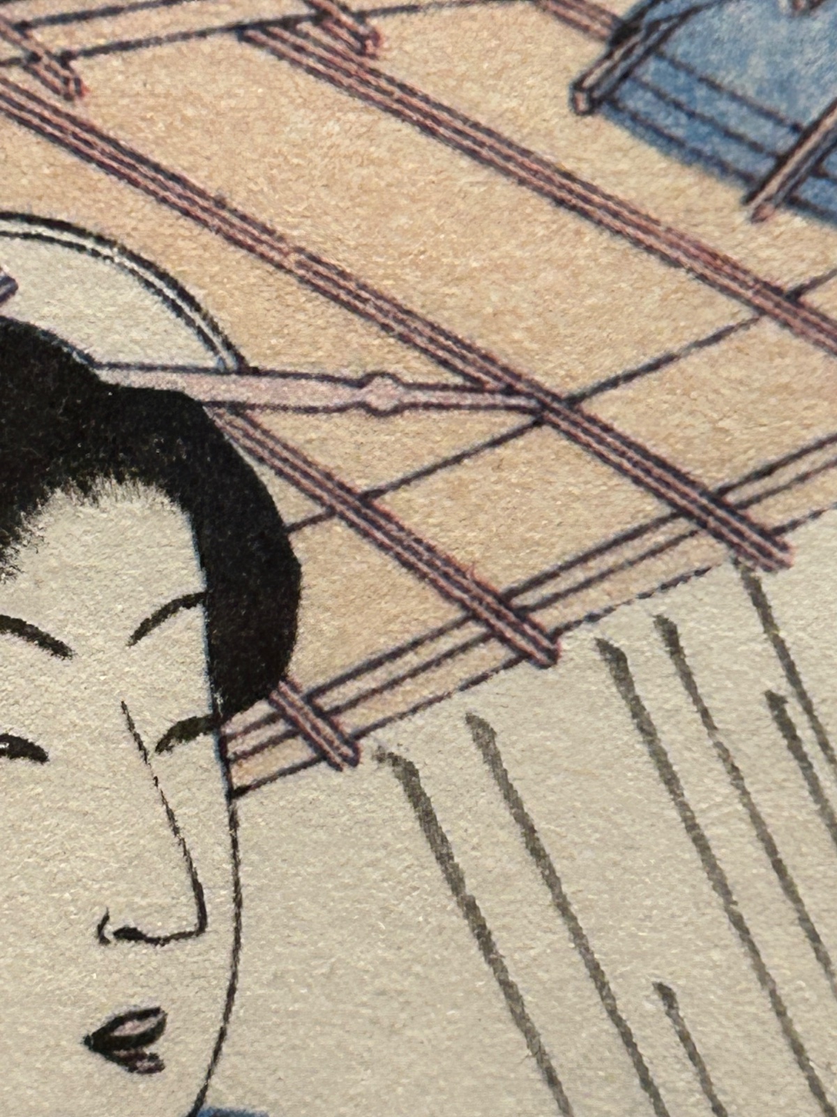 Showa-Era Woodblock Reproduction: Right Panel of 'Sudden Shower at the Mimeguri Shrine' by Torii Kiyonaga - view 2