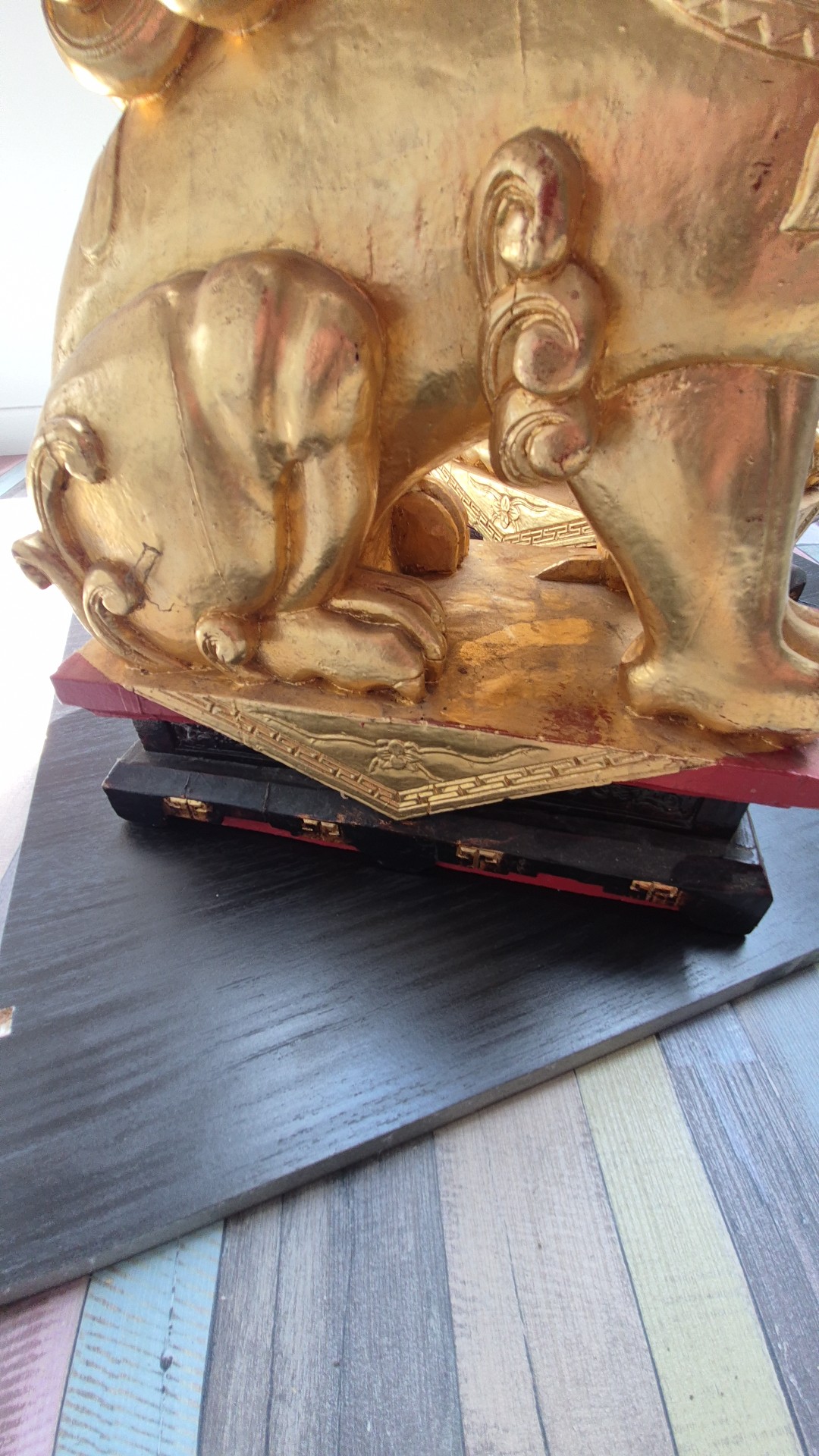 Pair of Chinese Giltwood Guardian Lions (Shi) - view 2